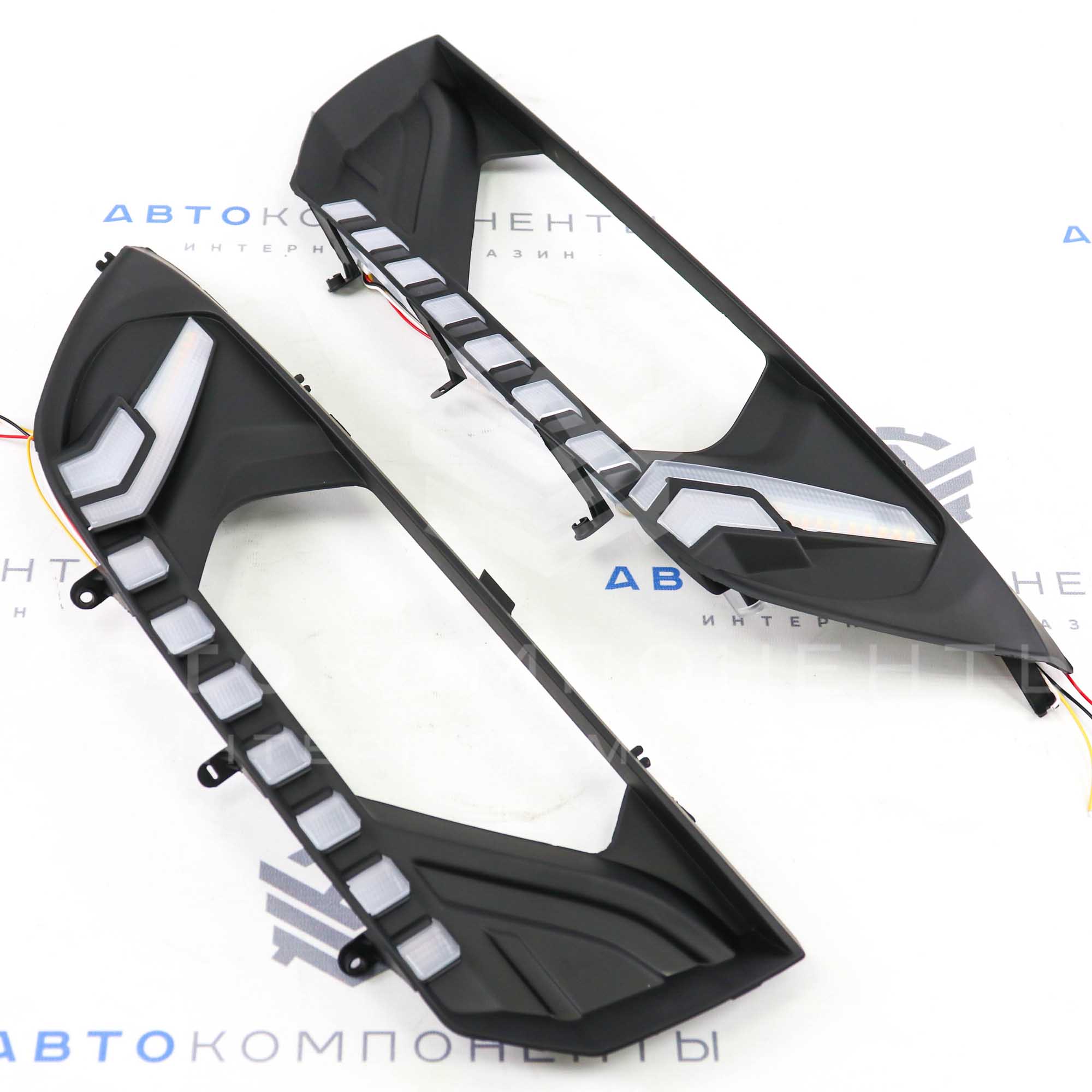 Маски фар Лада Гранта FL в стиле AUDI (черные) с поворотниками и ДХО