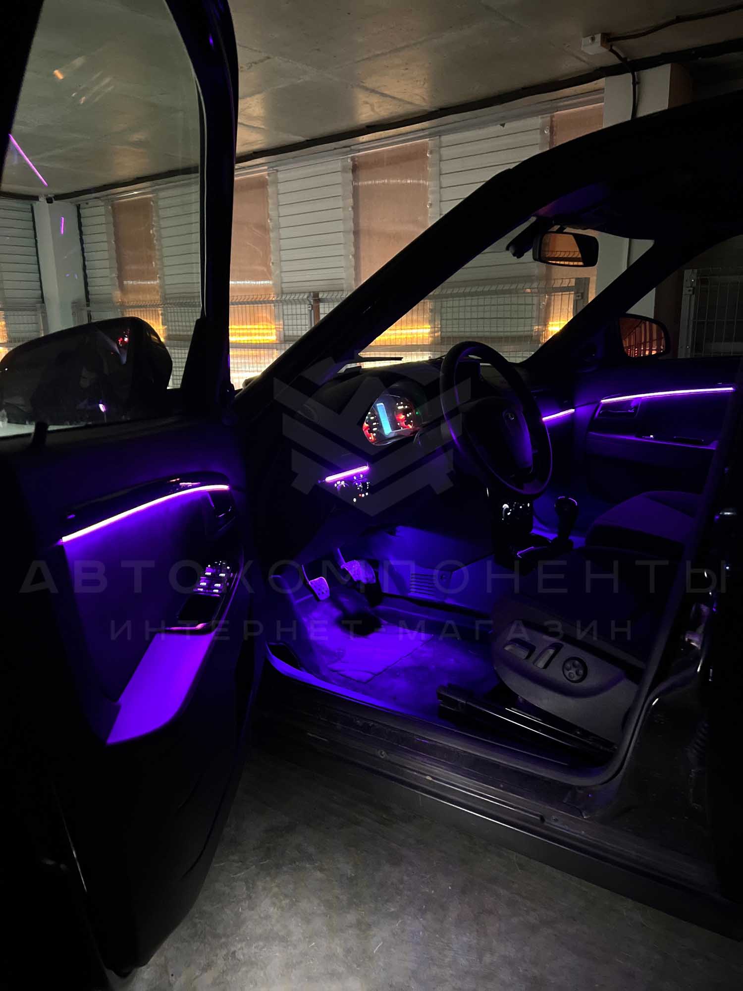 Контурная подсветка "Ambient light" салона автомобиля (black) 64 цвета (18 источников света) с приветствием