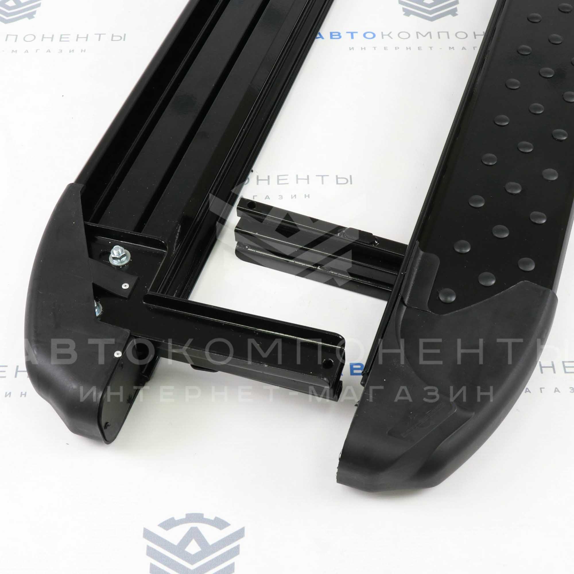 Пороги "БУМЕР" (алюминиевые с резинкой) Лада Нива 4х4, Урбан (черный глянец)