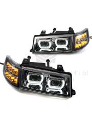 Светодиодные фары в стиле “BMW” (хром) с ДХО (4 LED линзы) ВАЗ 2110-2112