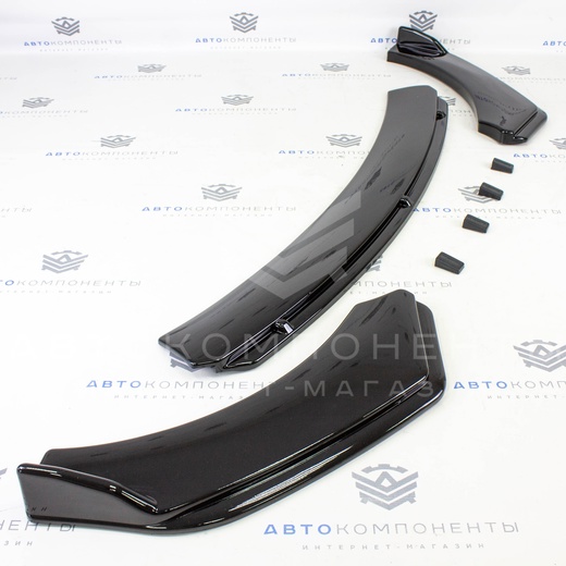 Универсальный сплиттер (вариант №3) переднего бампера (черный глянец)