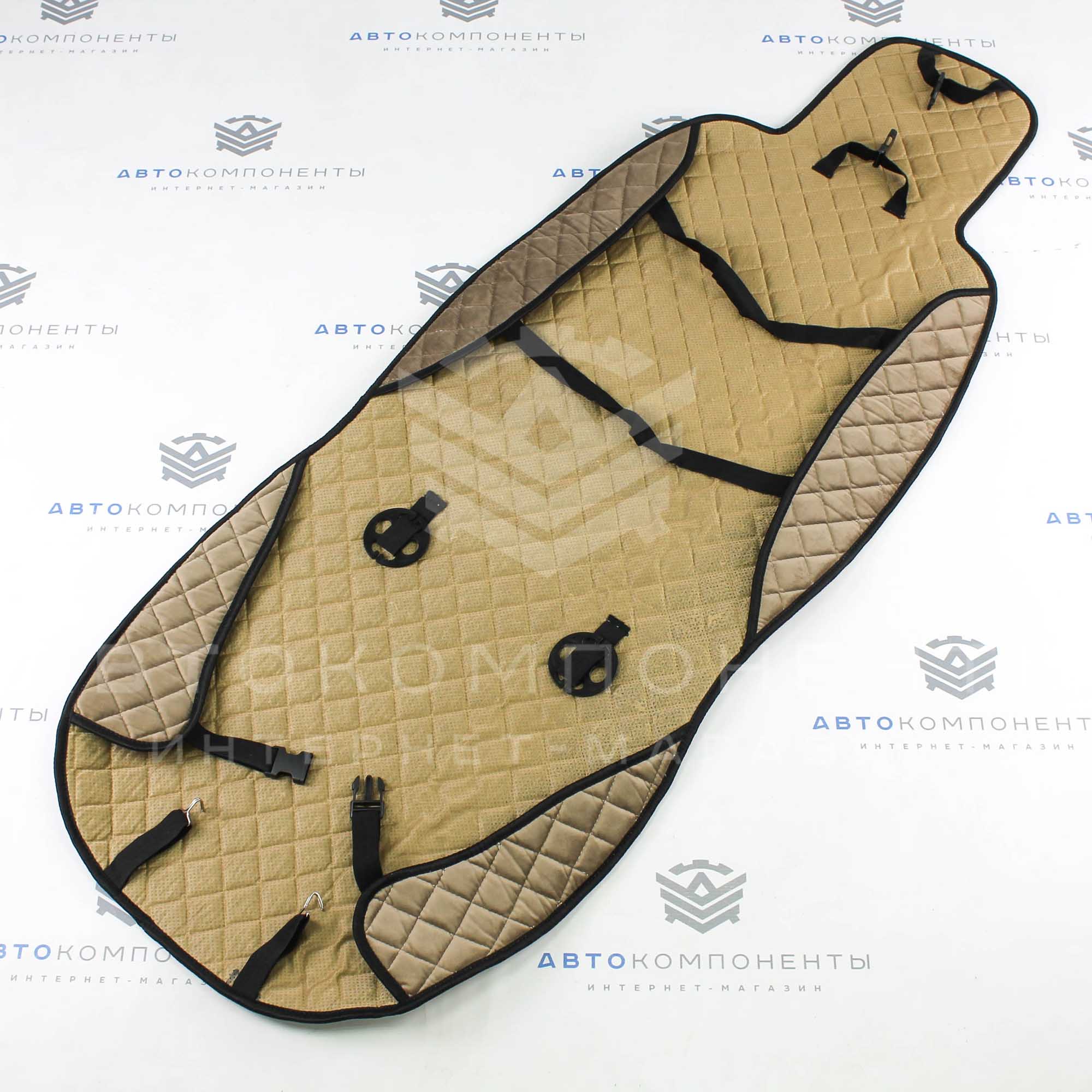 Универсальные накидки из велюра (широкие) с бортами на передние сиденья Ромб (бежевые)