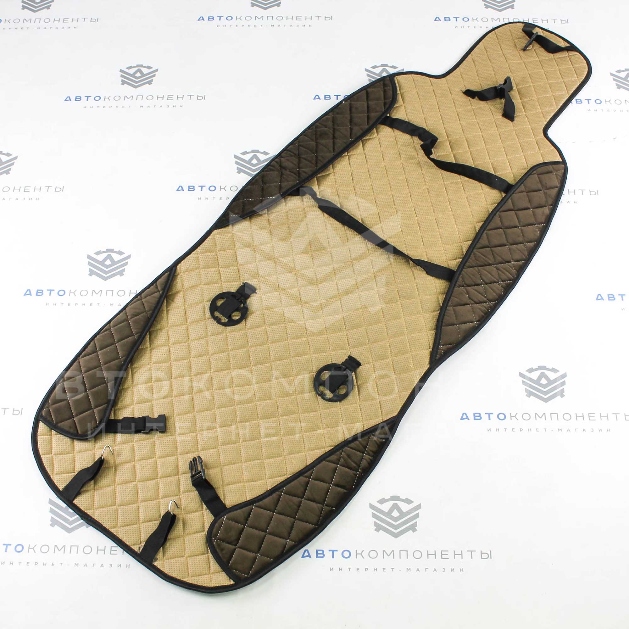 Универсальные накидки из велюра (широкие) с бортами на передние сиденья Ромб (коричневые)