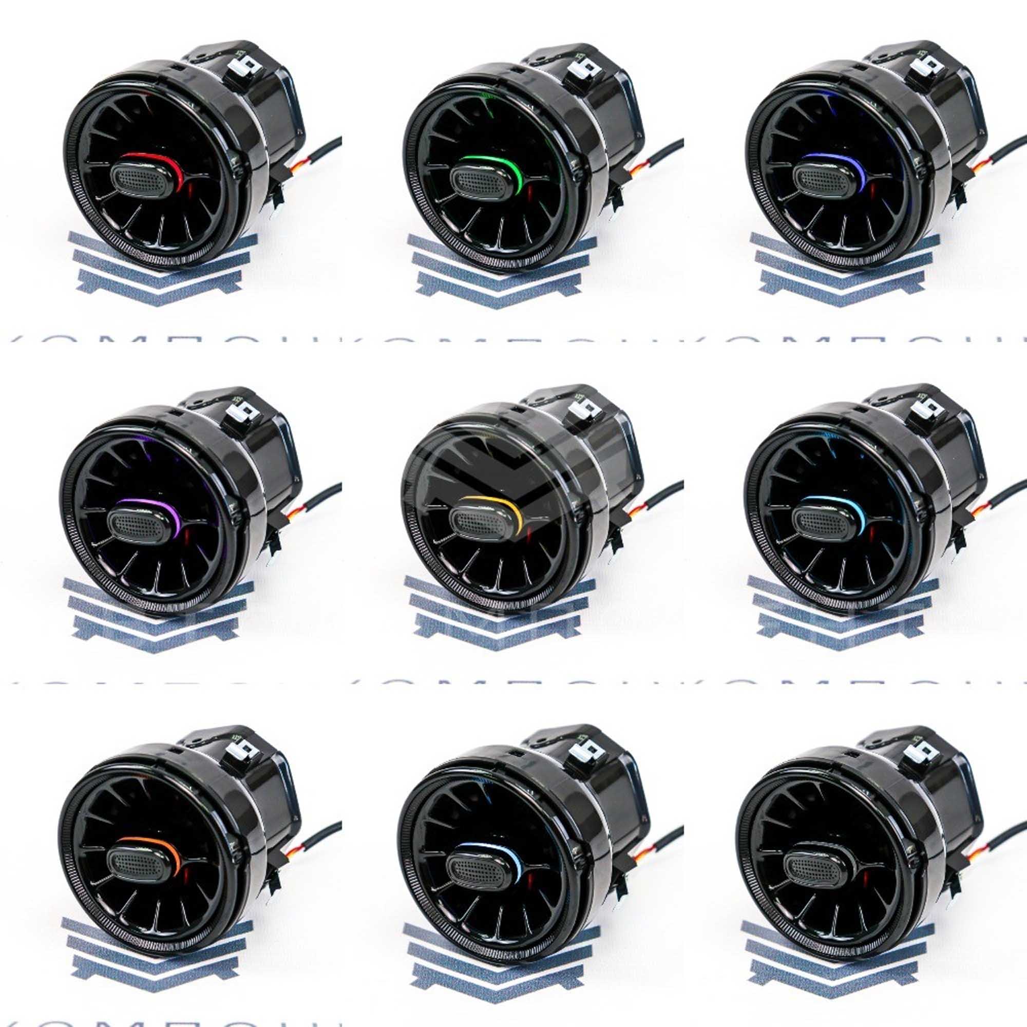 Сопла вентиляции AMG (2 шт) с RGB подсветкой (Bluetooth) Лада Гранта, Калина 2, Ларгус (черные)