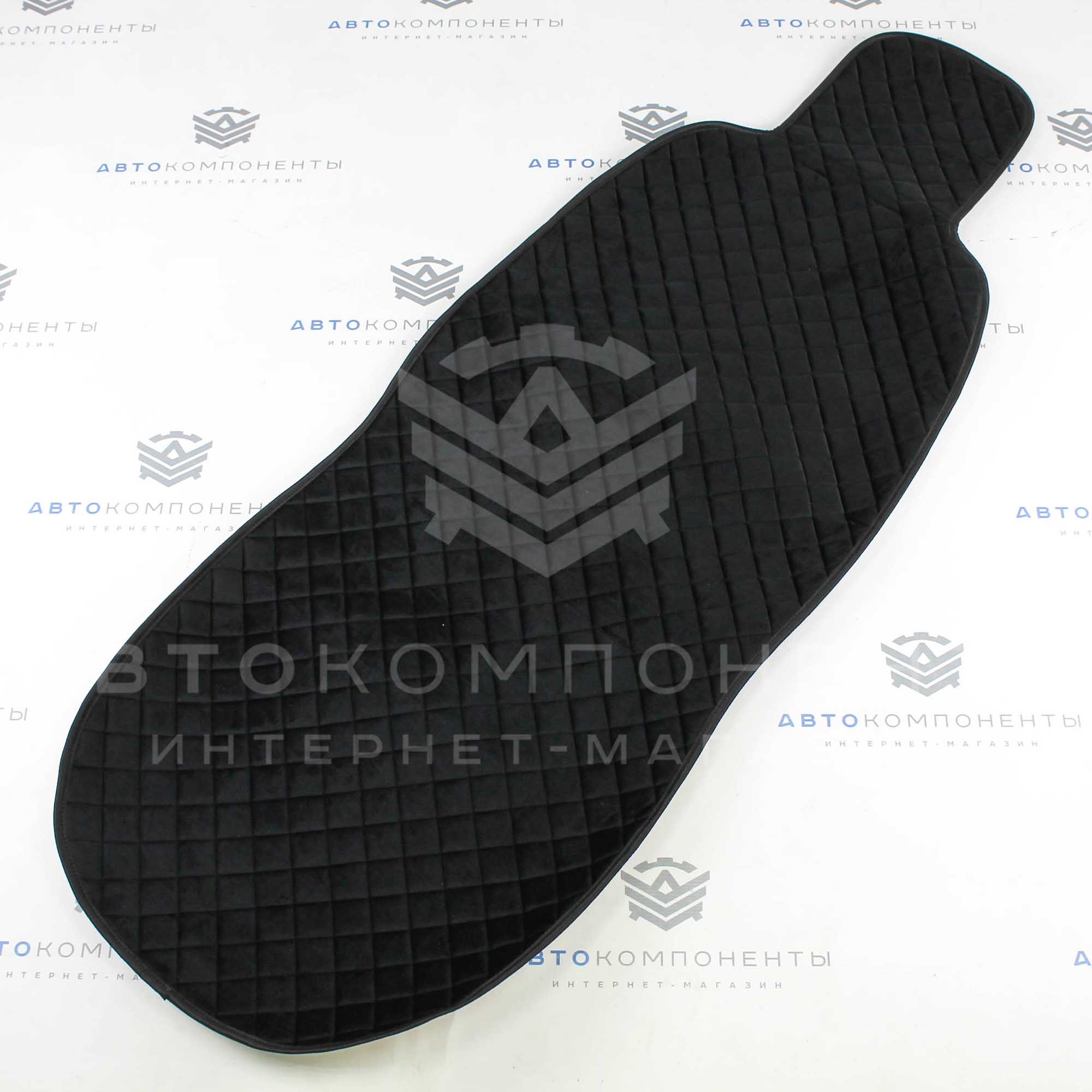 Универсальные накидки из велюра (широкие) без бортов на передние сиденья Ромб (черные)