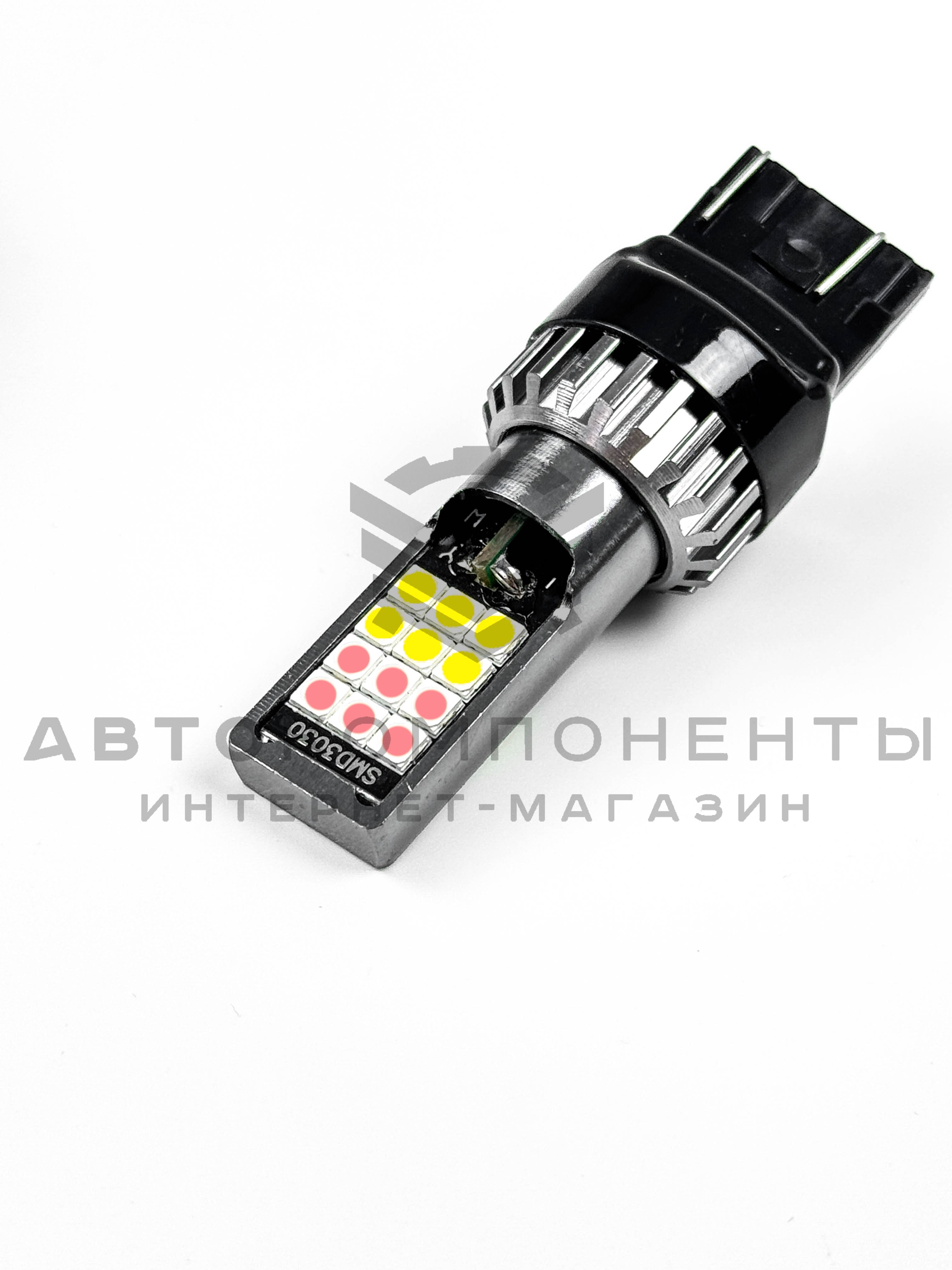 Светодиодные лампы с приветствием W21/5W T20 (розовый-белый) (2шт)