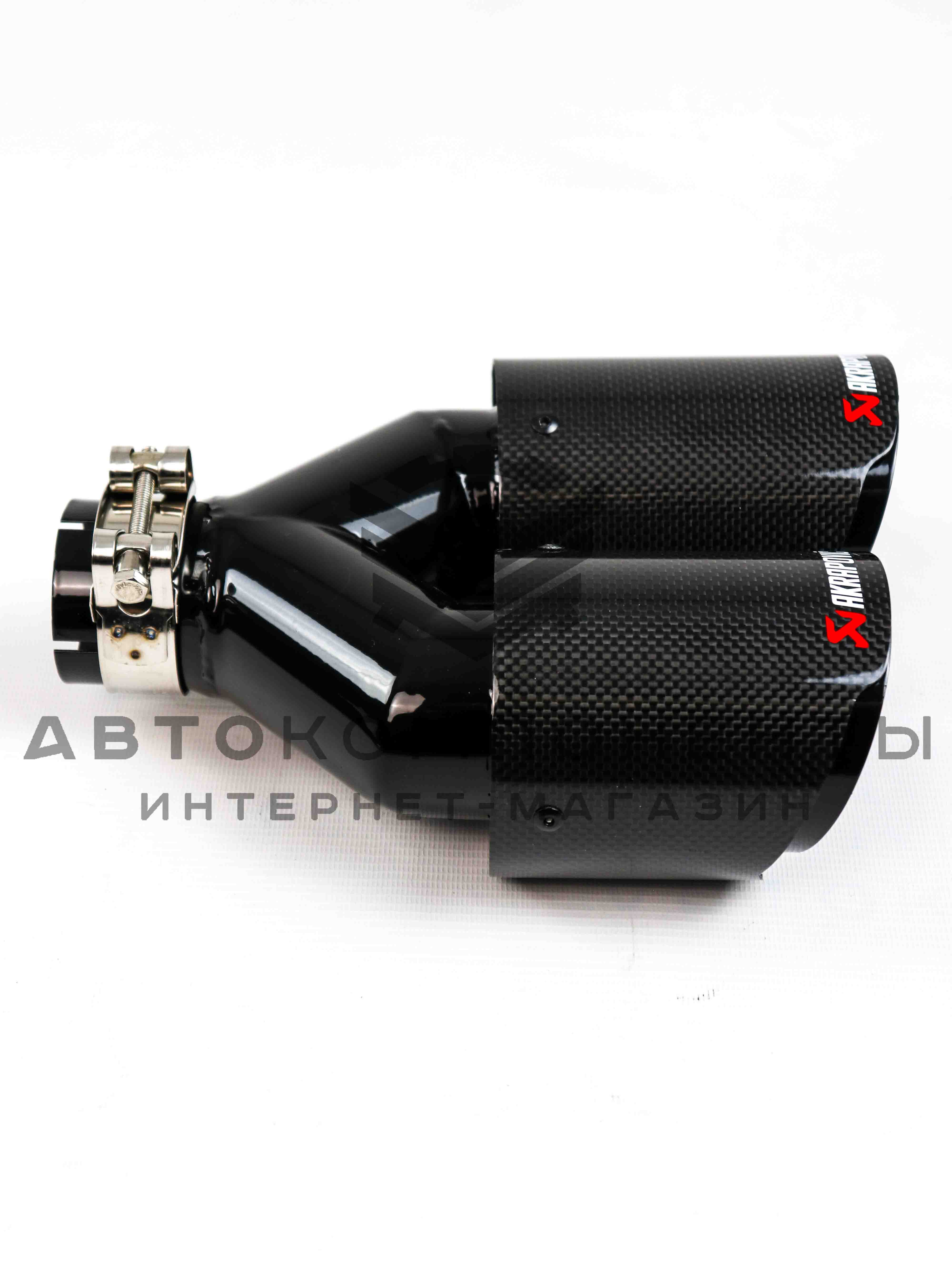 Раздвоенная насадка AKRAPOVIC (открытого типа) на глушитель (левая) 51-89мм (карбон, черная)