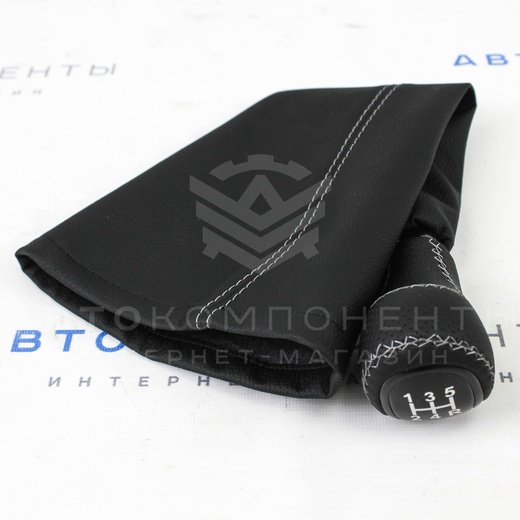 Ручка КПП (стиль Vesta черный лак) в коже для Лада Нива 4х4 / ВАЗ 2101-2107