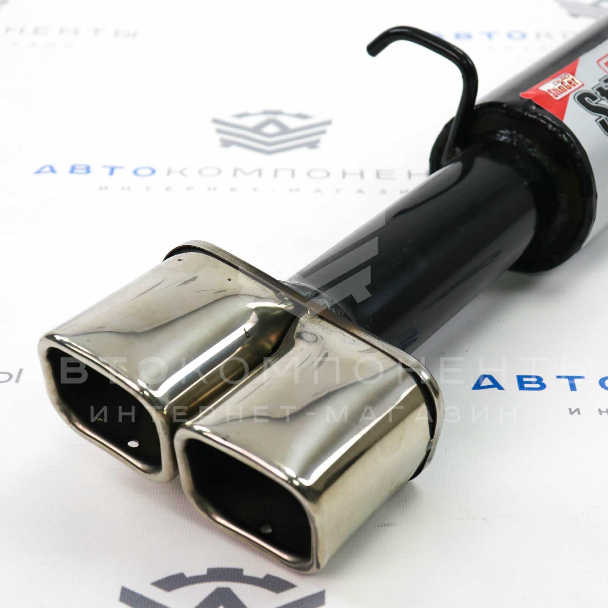 Глушитель "Stinger" прямоточный, раздвоенный (с двойными квадратными насадками) ВАЗ 2112