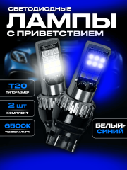 Светодиодные лампы с приветствием W21/5W T20 (синий-белый) (2шт)