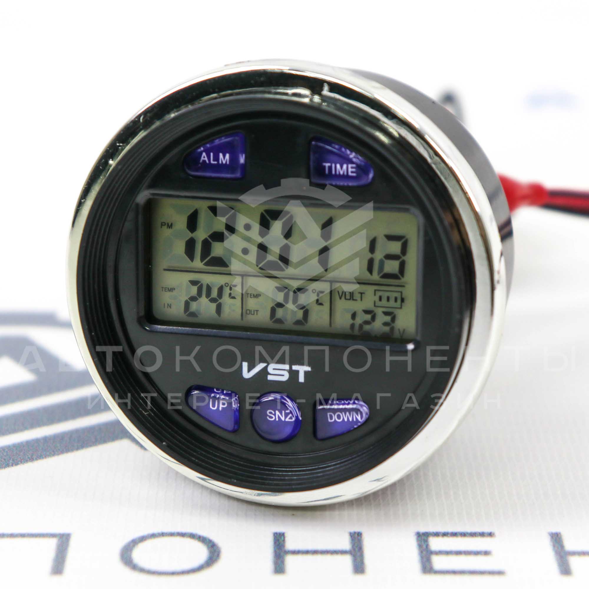 Электронные часы "VST" 7042V (вольтметр, термометр) на переднюю панель ВАЗ 2106, 2107