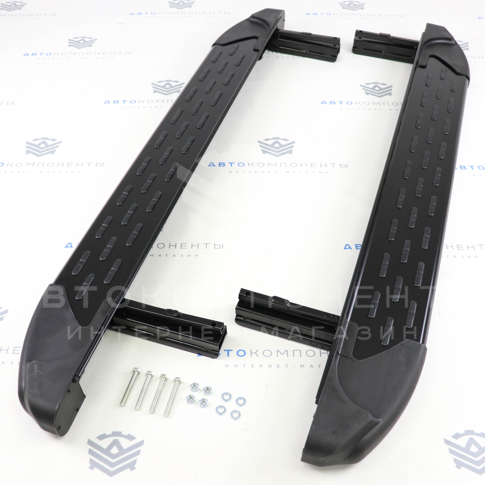 Пороги "БУМЕР 2" (алюминиевые с резинкой) Лада Нива 4х4, Урбан (черные)