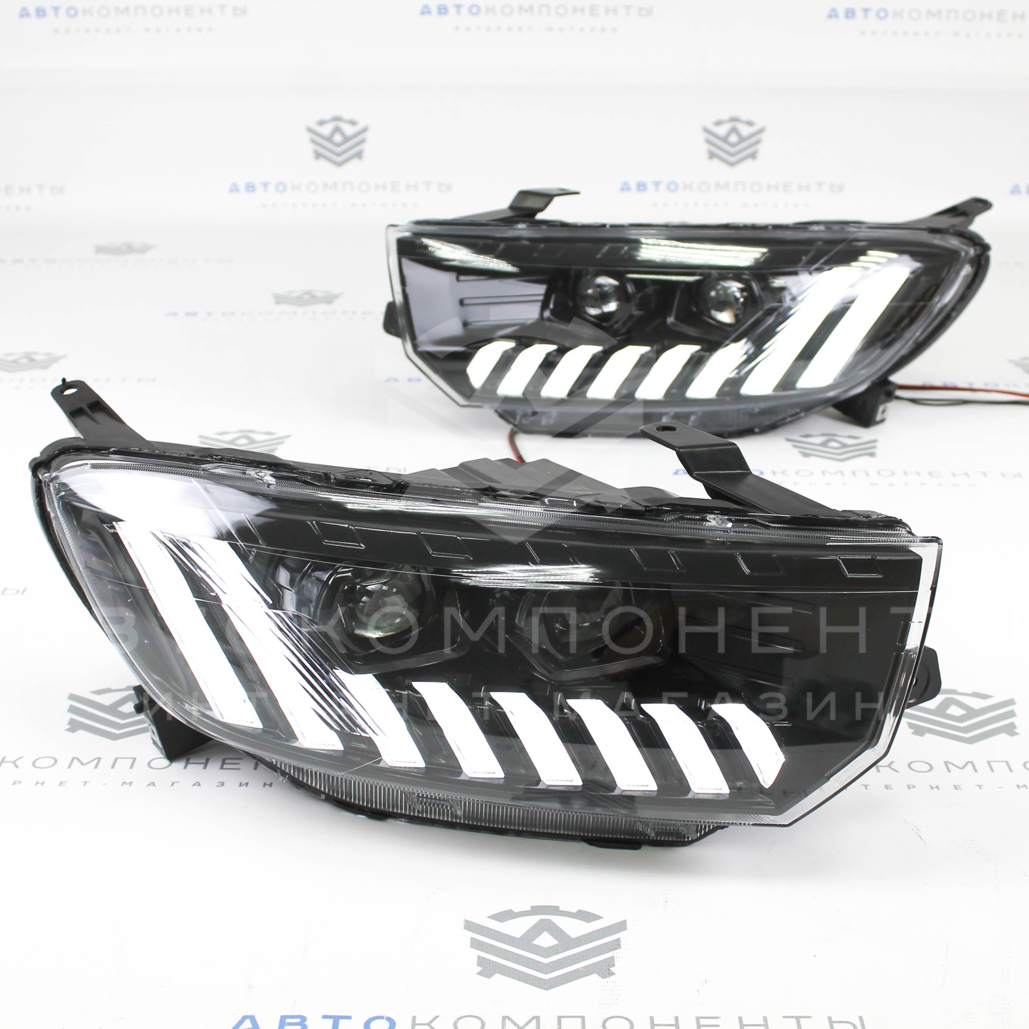 Фары Лада Гранта FL в стиле Audi с бегающими поворотниками и двойными BI-LED линзами