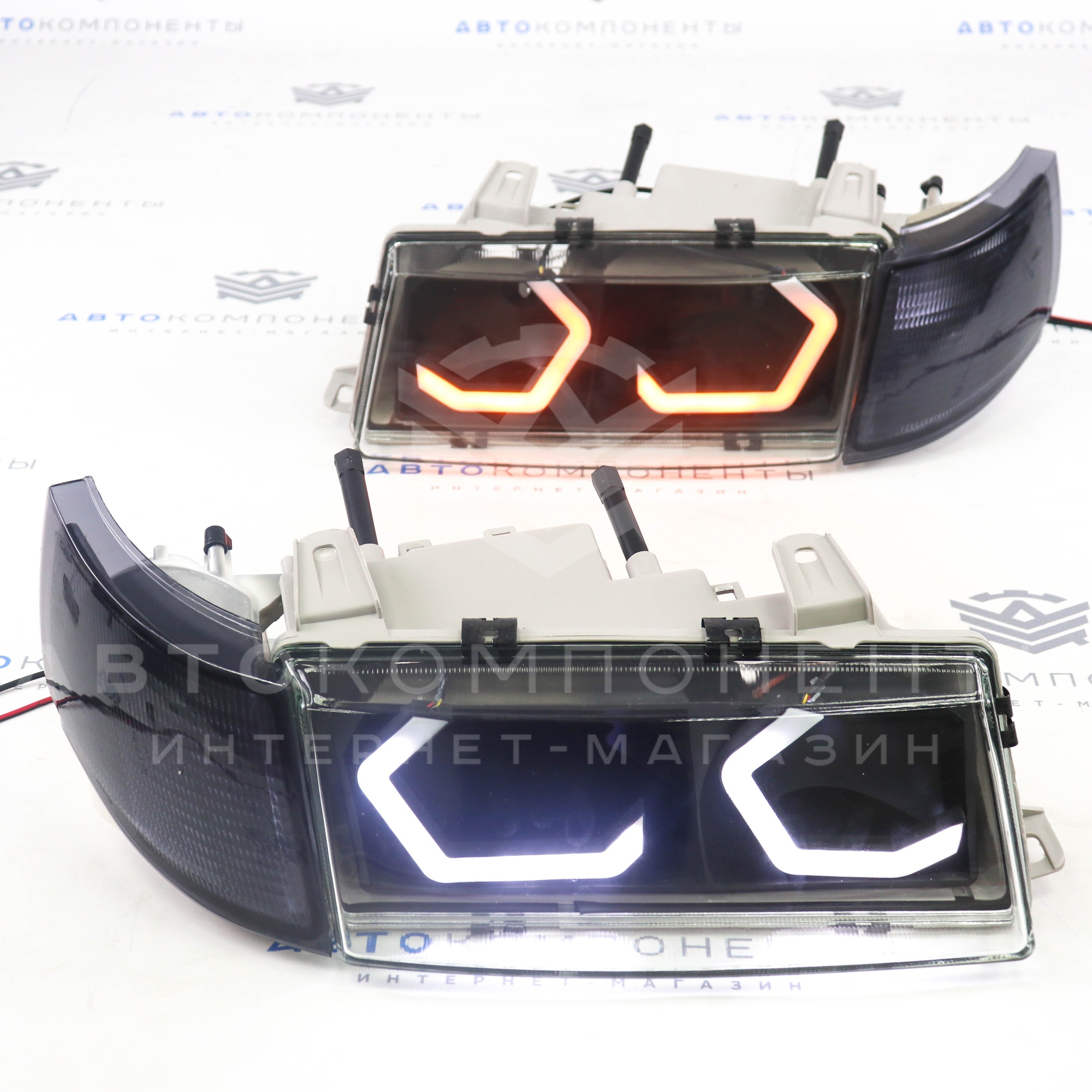 Фары ВАЗ 2110-2112 в стиле BMW (черная маска) с ДХО