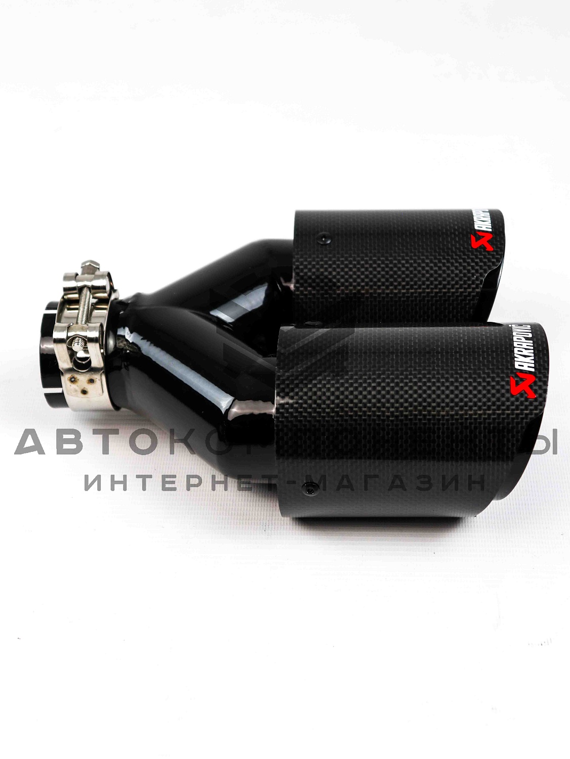 Раздвоенная насадка AKRAPOVIC (открытого типа) на глушитель (правая) 51-89мм (карбон, черная)