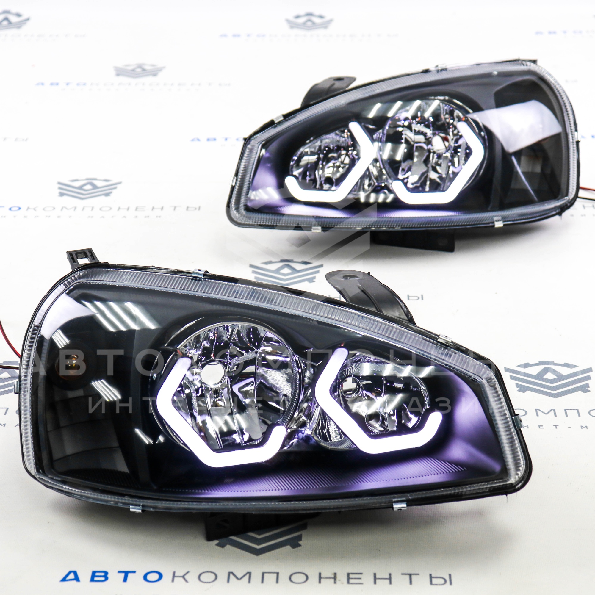 Фары Лада Калина в стиле BMW с ДХО (черные)