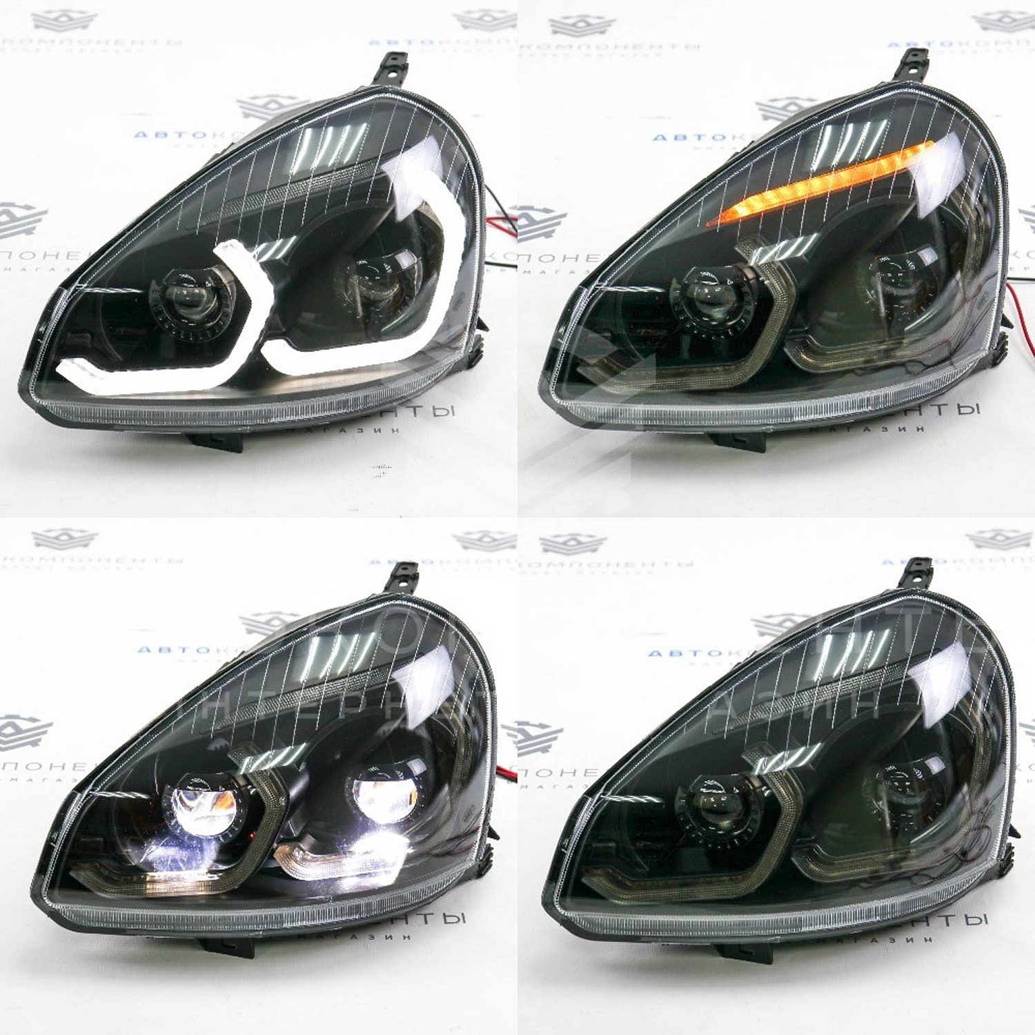 Фары Лада Приора в стиле BMW с ДХО 4 BI-LED линзы (черные)