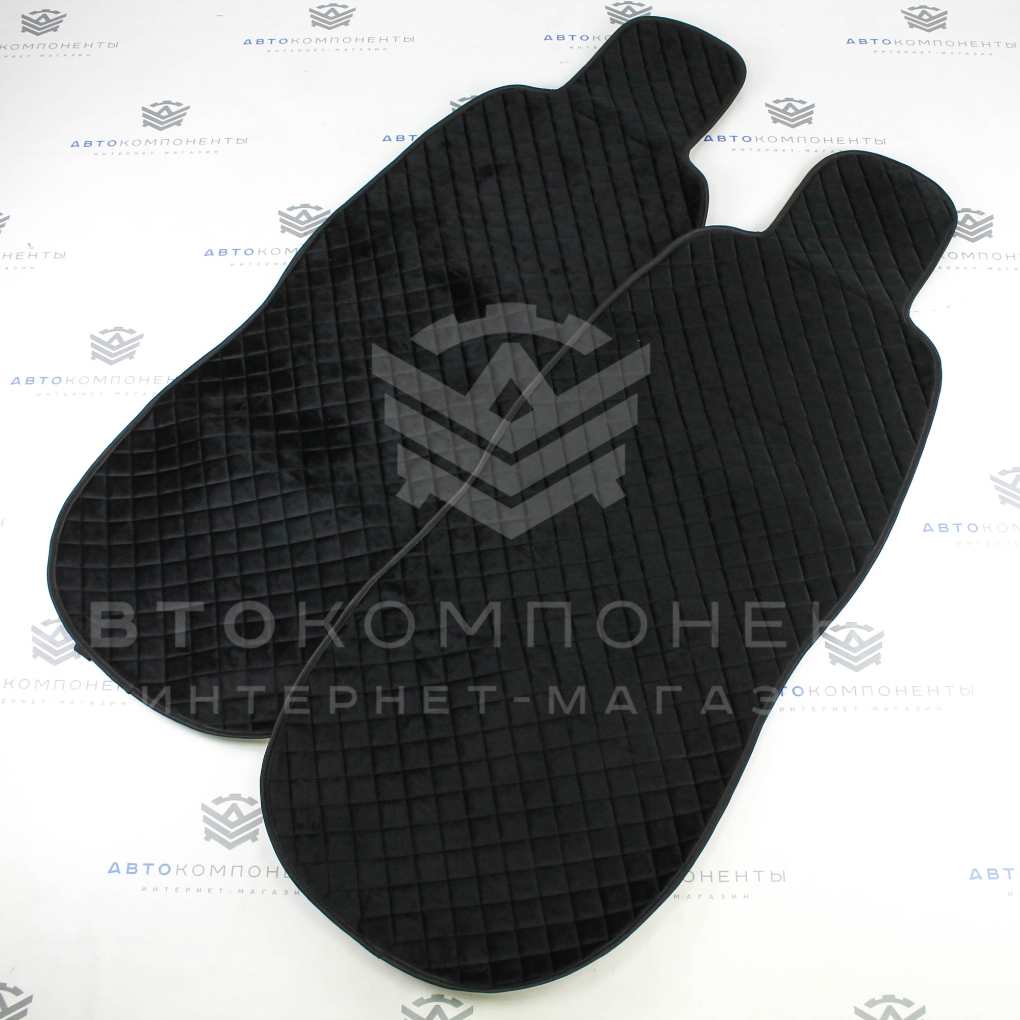 Универсальные накидки из велюра (широкие) без бортов на передние сиденья Ромб (черные)