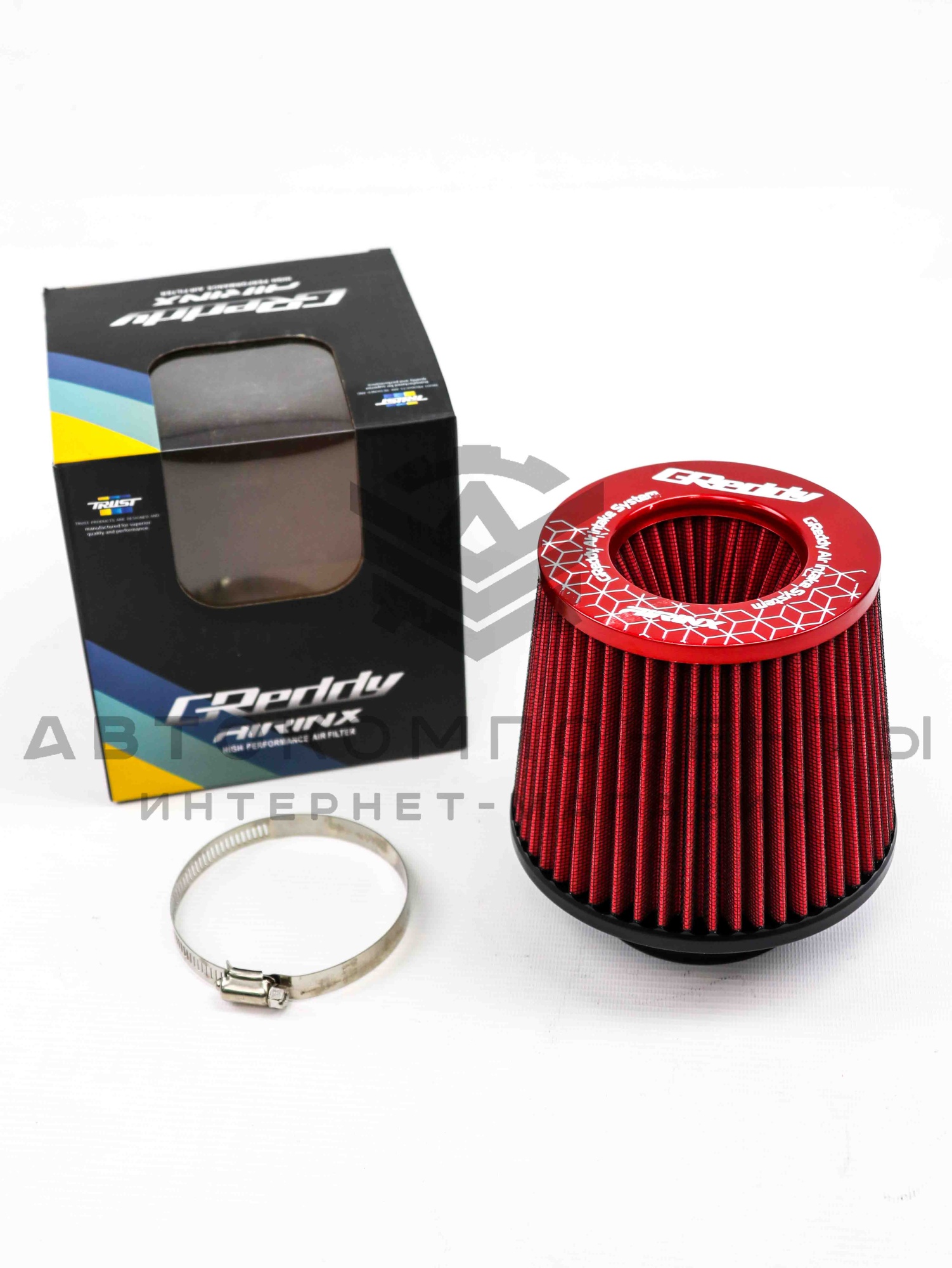 Универсальный воздушный фильтр нулевого сопротивления (нулевик) "GReddy" (красный)