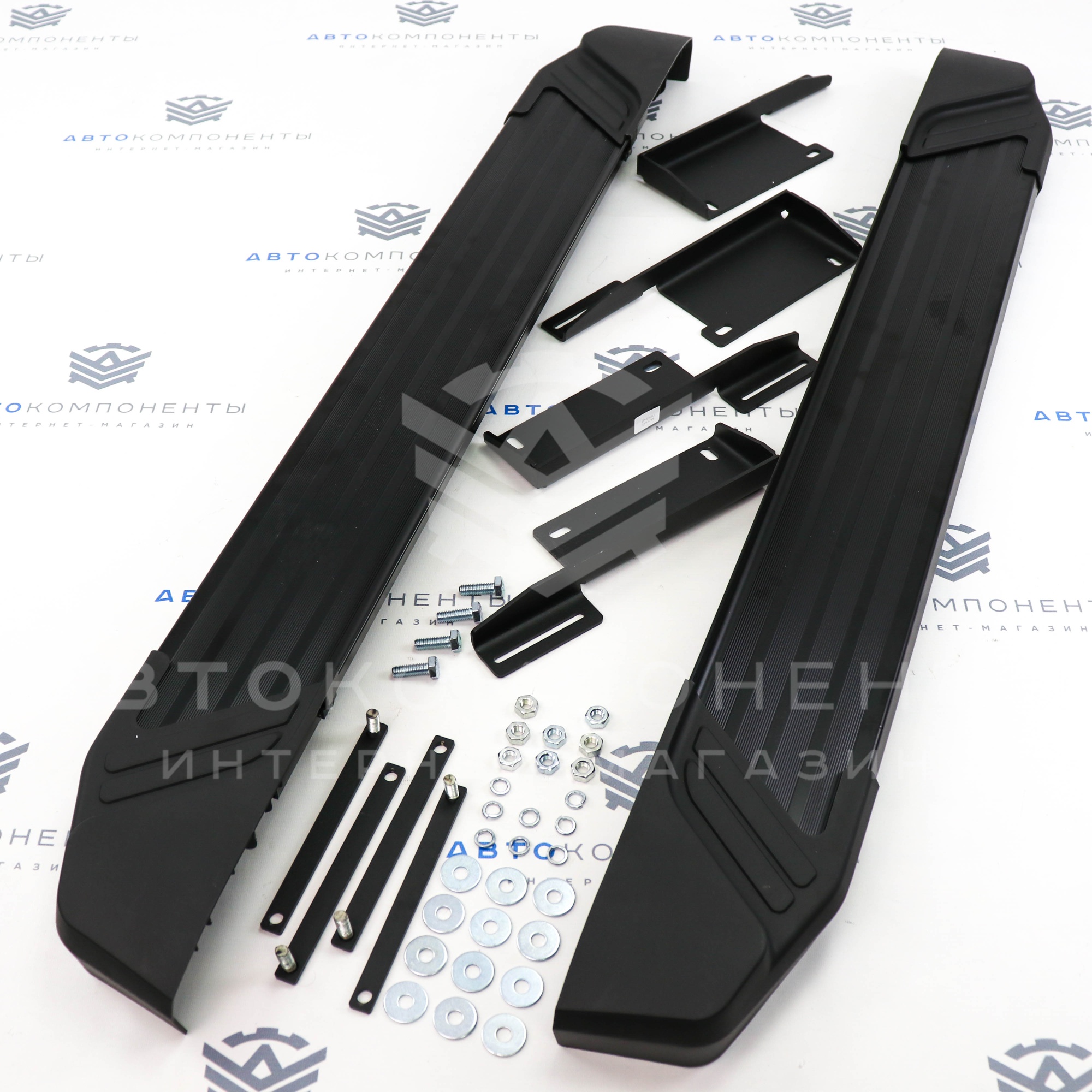 Пороги "Rival" Black (алюминиевые) Лада Нива 4х4 (черный мат)