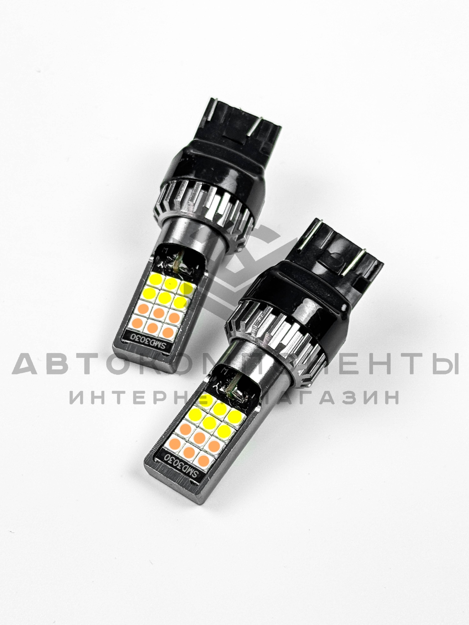 Светодиодные лампы с приветствием W21/5W T20 (оранжевый-белый) (2шт)