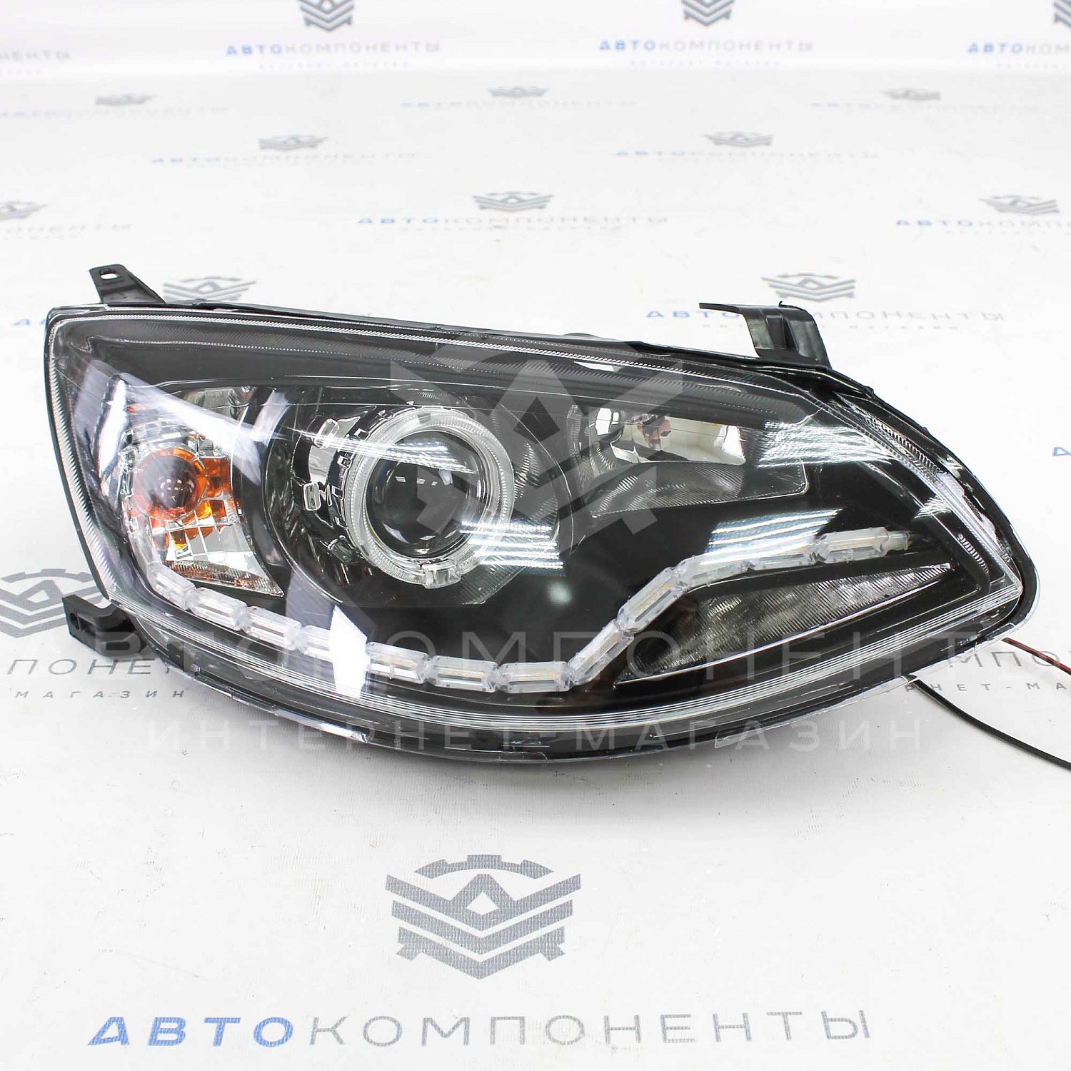 Фары с линзой и ДХО (черные) Лада Калина 2