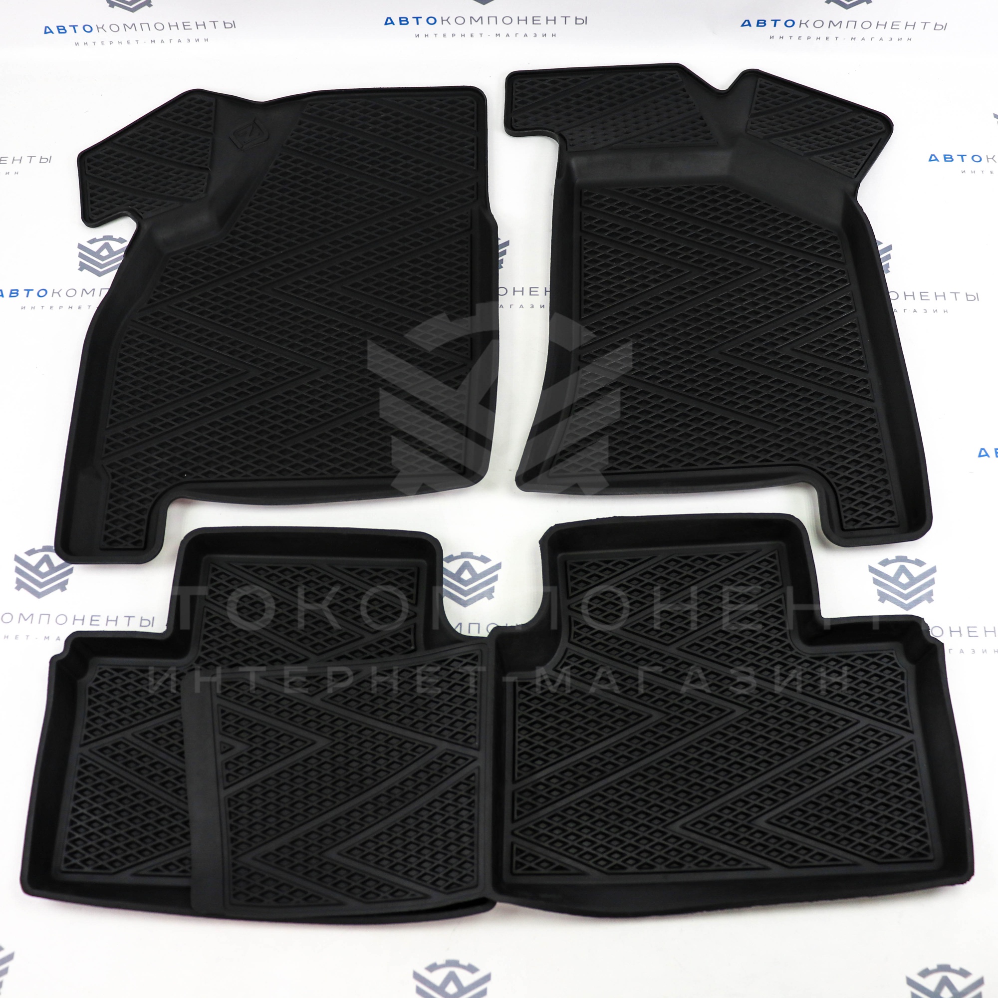 Ковры салонные "Rezkon" с бортами (резиновые, ромб) Лада Приора (1239025500)