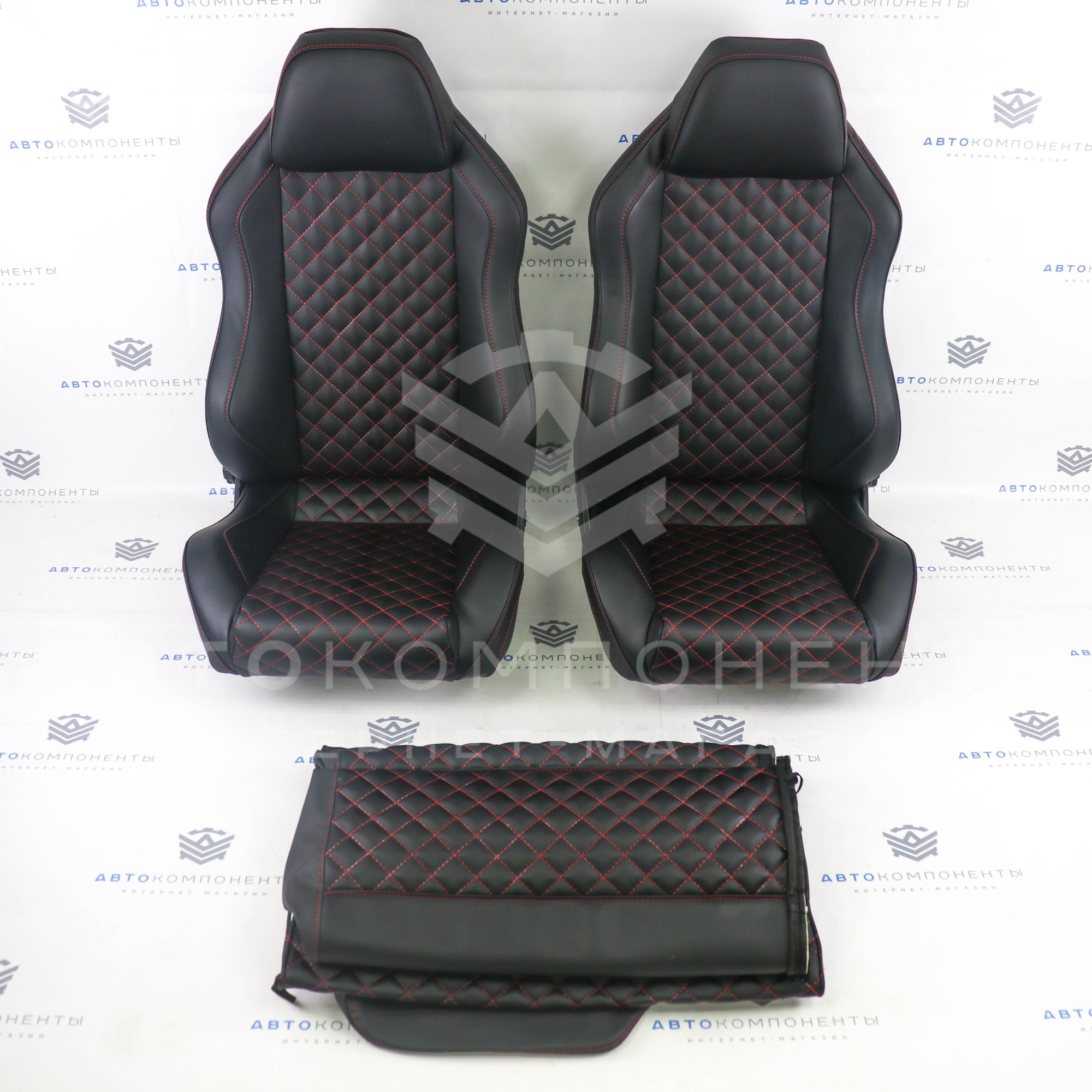 Анатомические сиденья (в сборе) с прострочкой "Квадрат по диагонали" Лада Приора (седан)