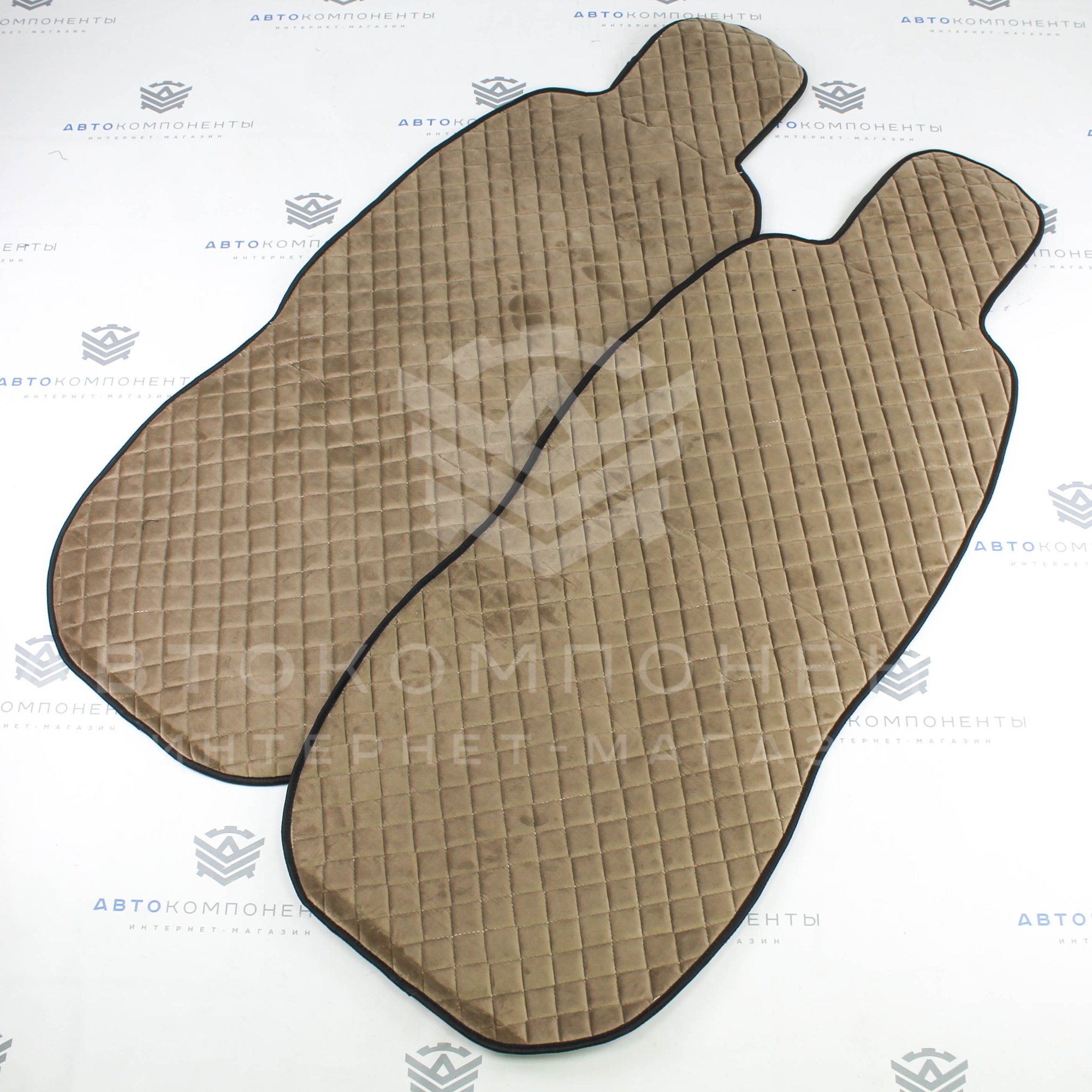 Универсальные накидки из велюра (широкие) без бортов на передние сиденья Ромб (бежевые)