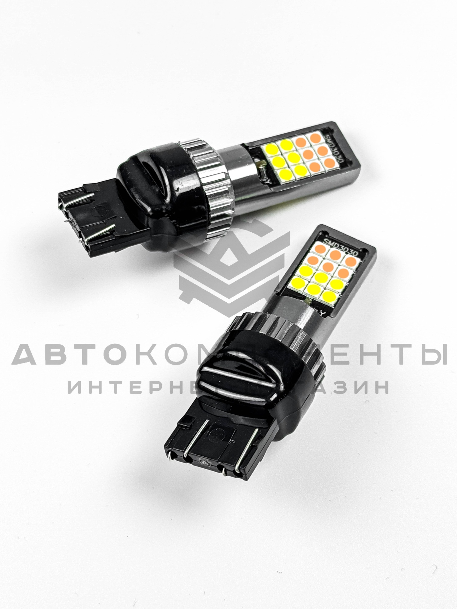 Светодиодные лампы с приветствием W21/5W T20 (оранжевый-белый) (2шт)