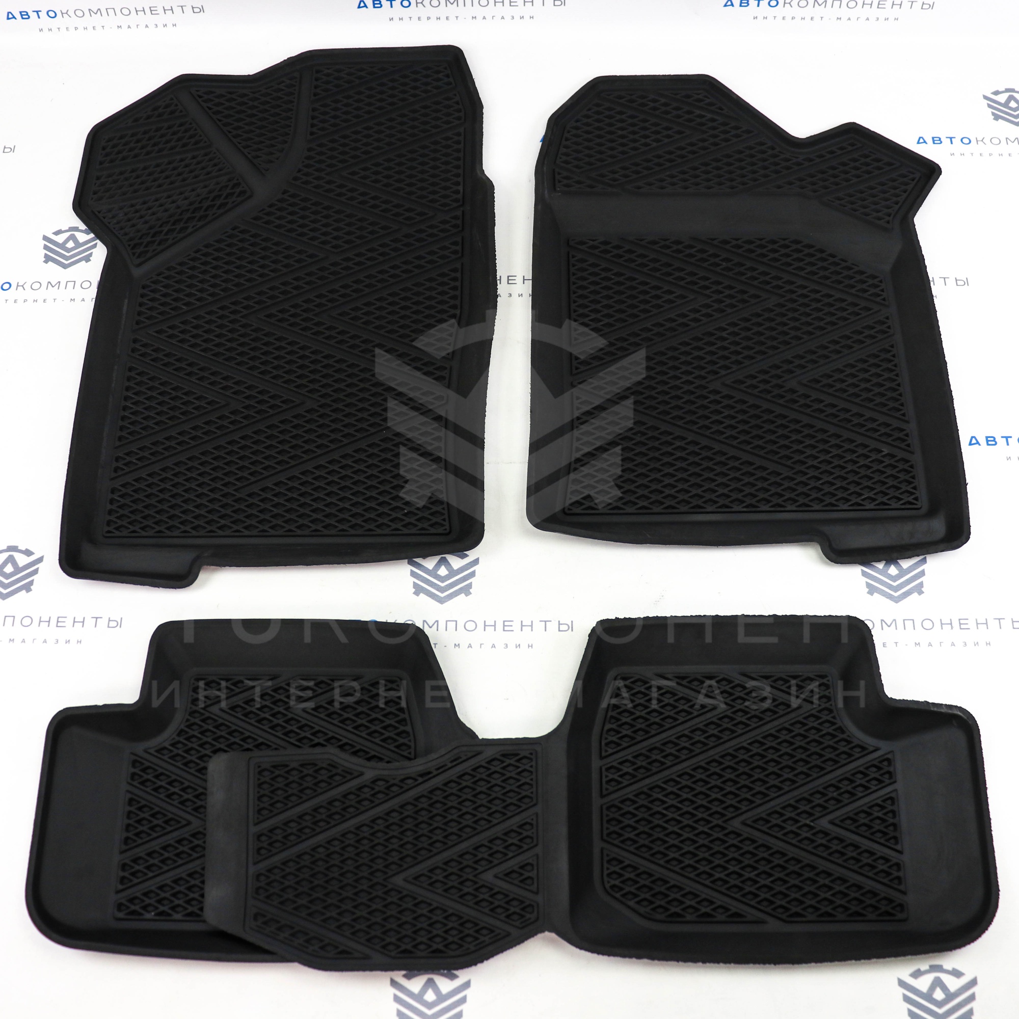 Ковры салонные "Rezkon" с бортами (резиновые, ромб) ВАЗ 2108-21099, 2113-2115 (1239010100)