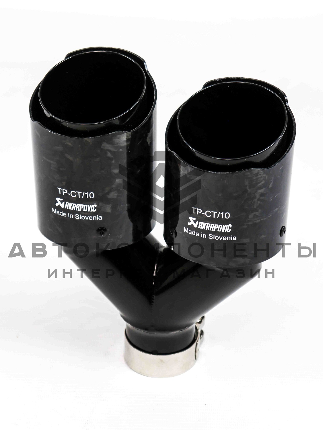 Раздвоенная насадка AKRAPOVIC (открытого типа) на глушитель (правая) 51-89мм (кованый карбон, черная)