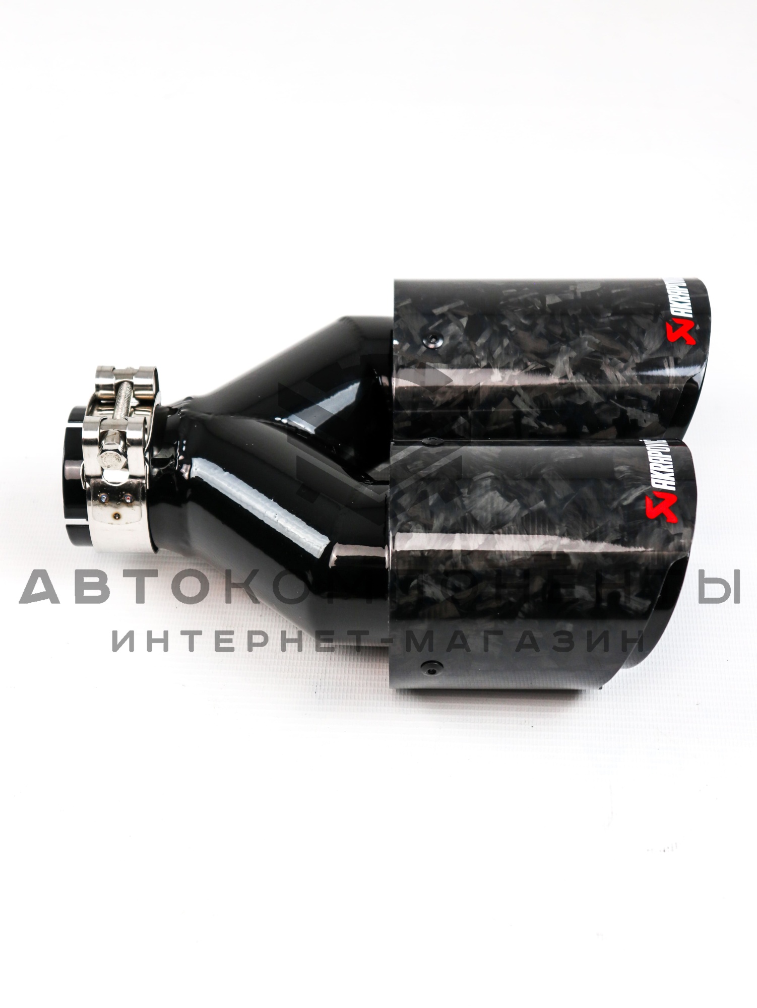 Раздвоенные насадки на глушитель AKRAPOVIC (открытого типа) 51-89мм (кованый карбон, черные) (2 шт)
