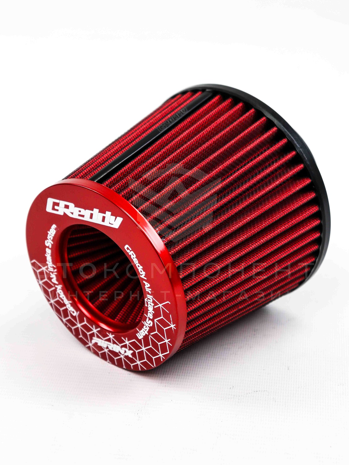 Универсальный воздушный фильтр нулевого сопротивления (нулевик) "GReddy" (красный)