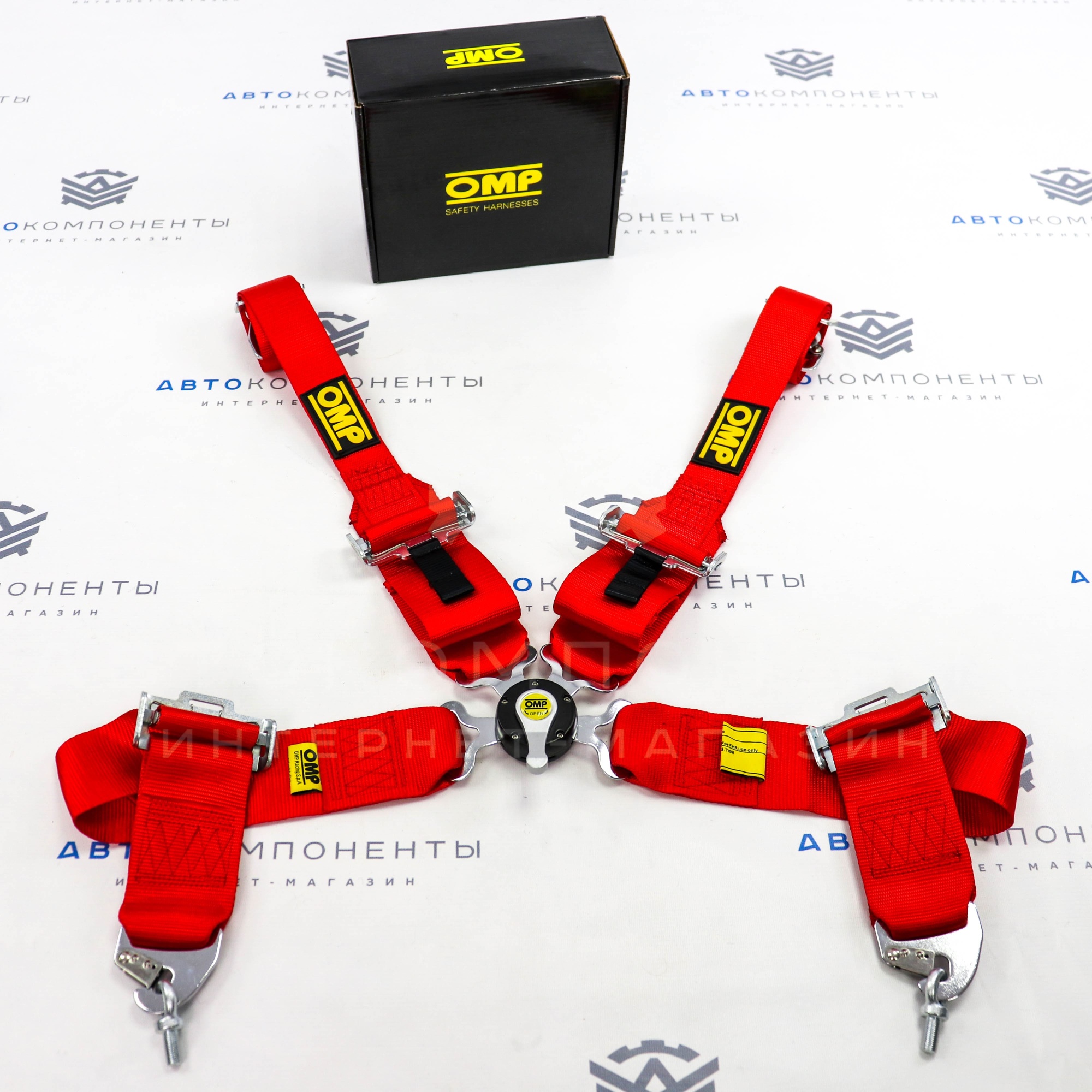 Ремни безопасности SPORT OMP style 4-х точечные (красные)