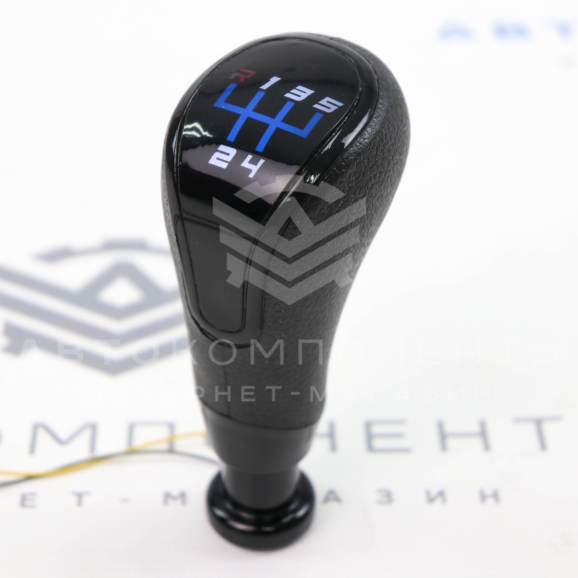 Ручка КПП (стиль Vesta) с подсветкой (синяя) под прямоугольный вал (черный лак)