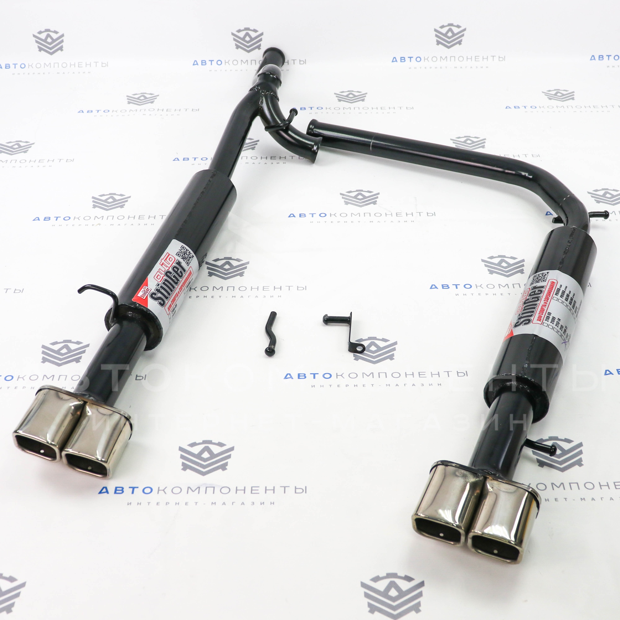 Глушитель "Stinger" прямоточный, раздвоенный (с двойными квадратными насадками) ВАЗ 2112