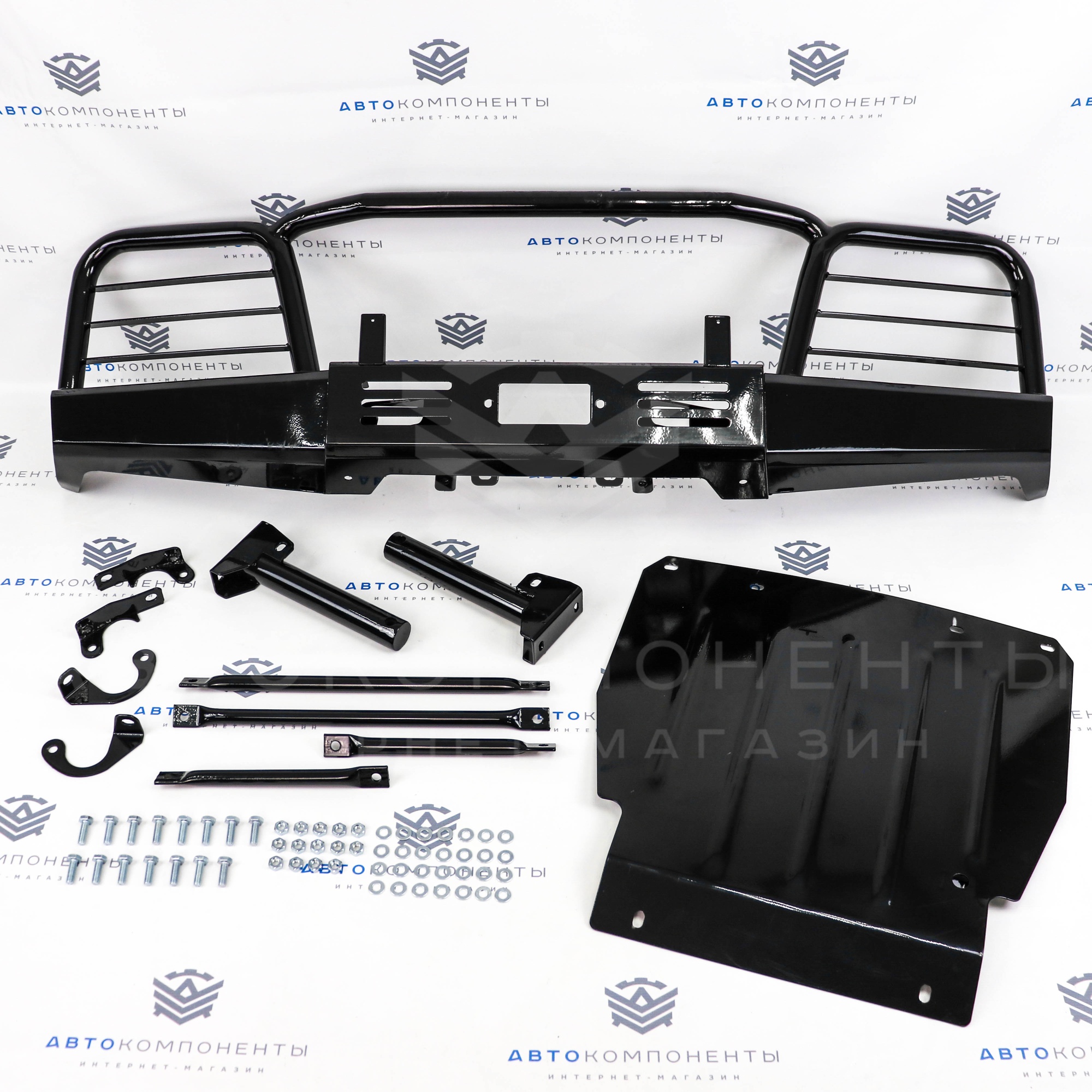 Силовой передний бампер (под лебедку) с доп. защитой двигателя "ТехноСфера" Лада Нива 4х4 (0368, 0369)