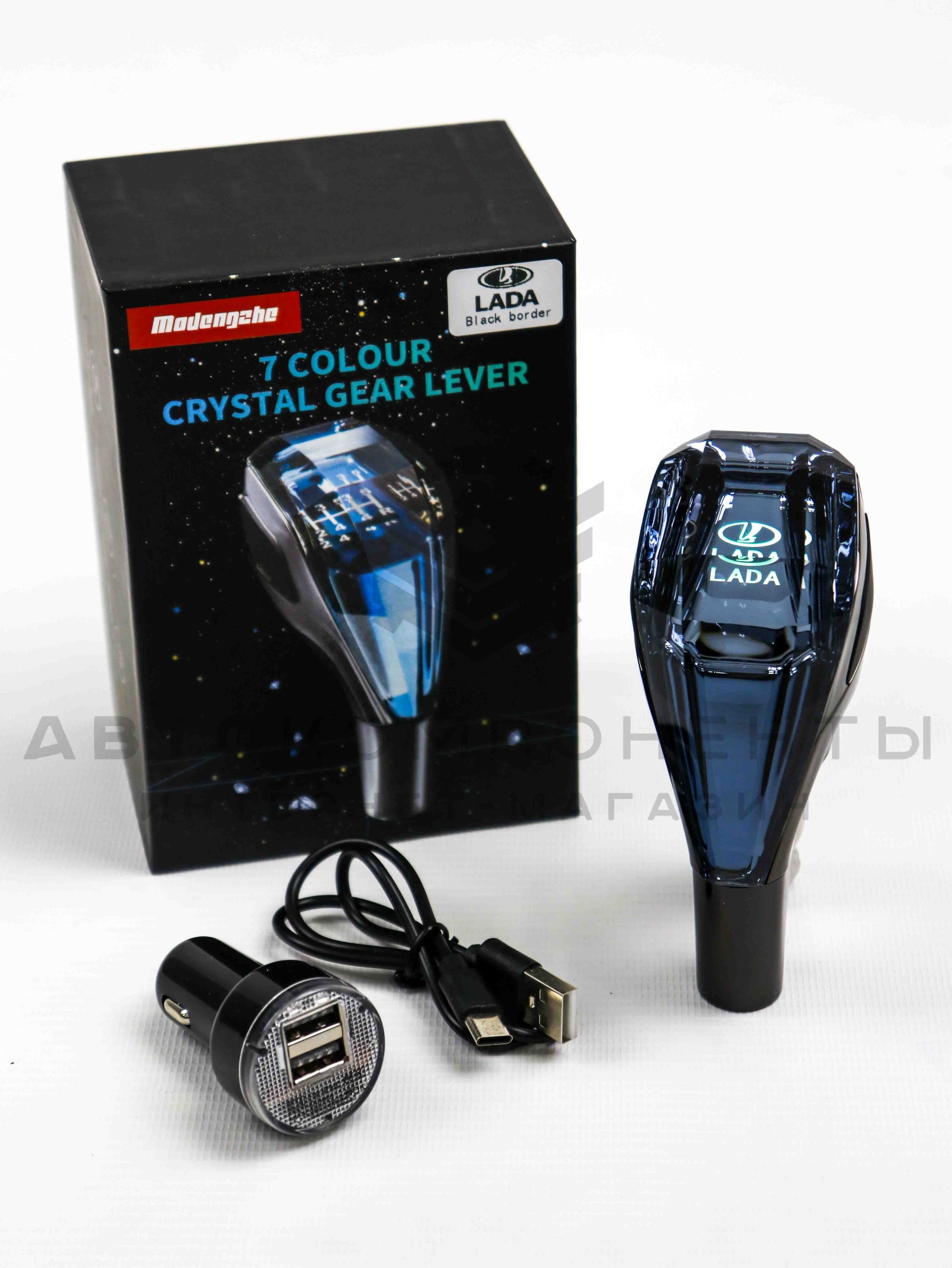 Хрустальная ручка КПП, универсальная "Кристалл" с подсветкой RGB (темный хром)