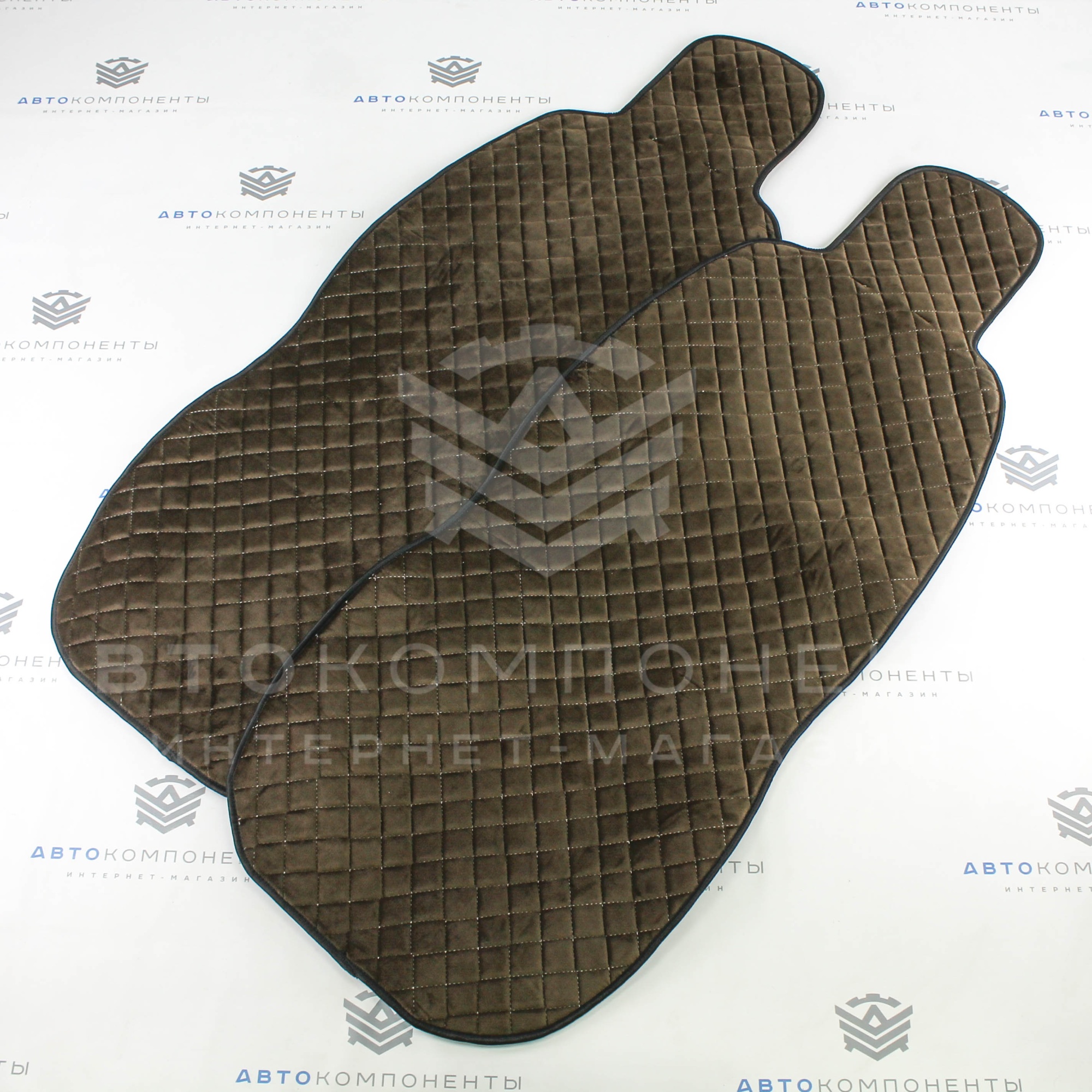 Универсальные накидки из велюра (широкие) с бортами на передние сиденья Ромб (коричневые)