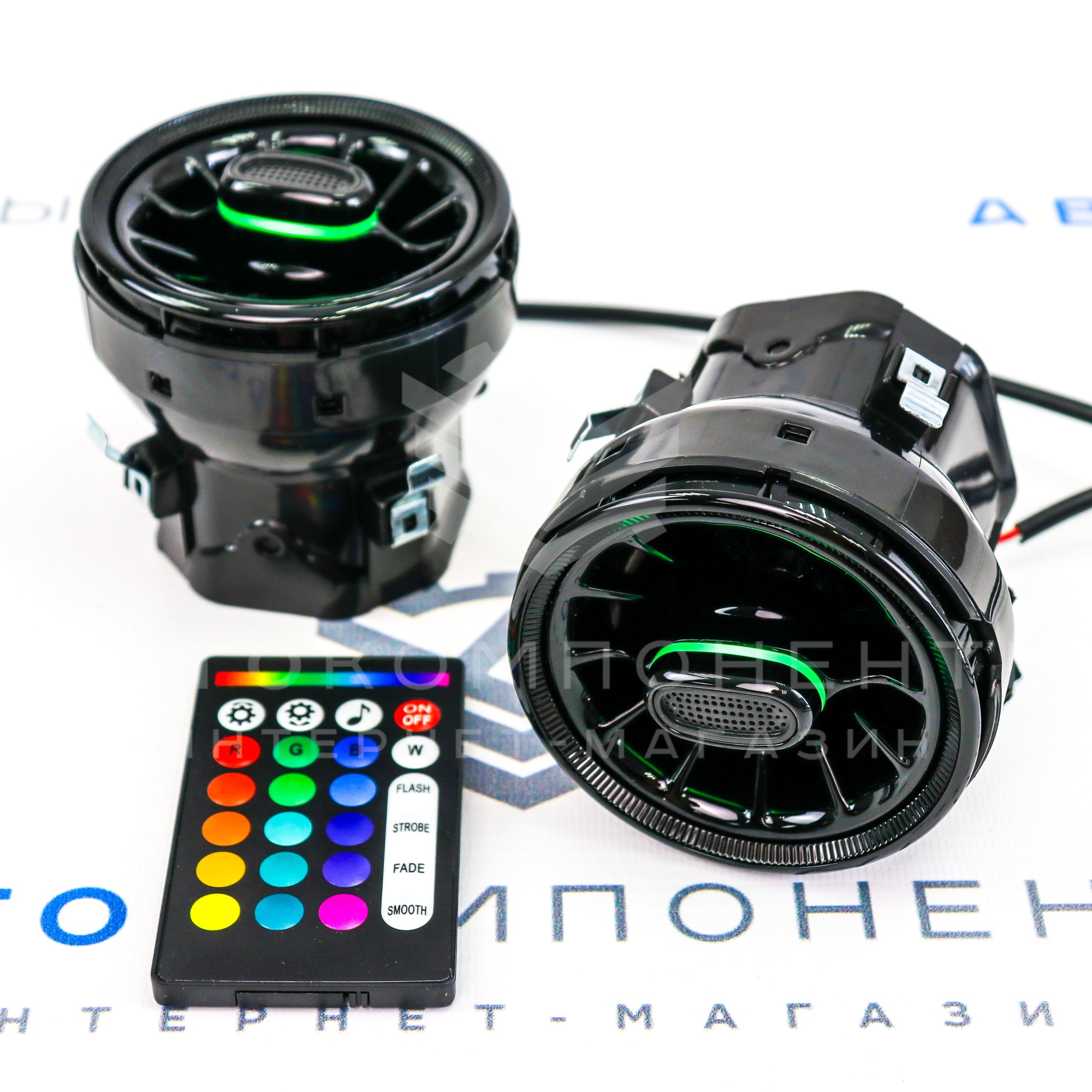 Сопла вентиляции AMG (2 шт) с RGB подсветкой (Bluetooth) Лада Гранта, Калина 2, Ларгус (черные)
