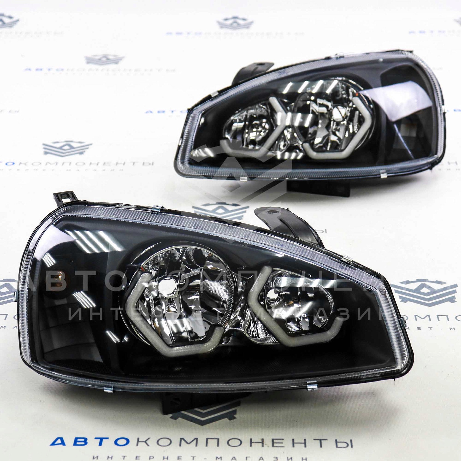Фары Лада Калина в стиле BMW с ДХО (черные)