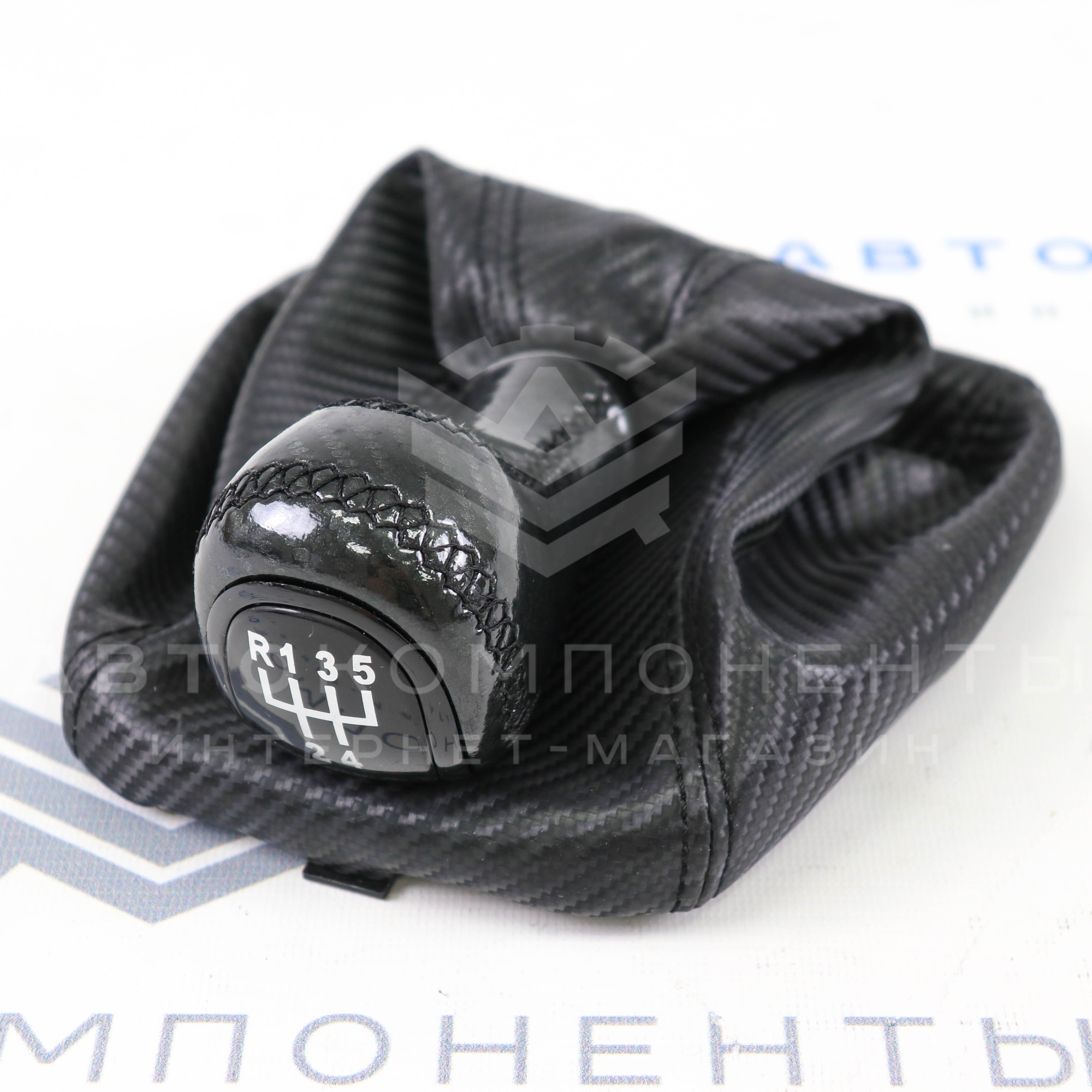 Ручка КПП "Карбон" (стиль Vesta, в коже, черный лак) ВАЗ 2110, 2111, 2112