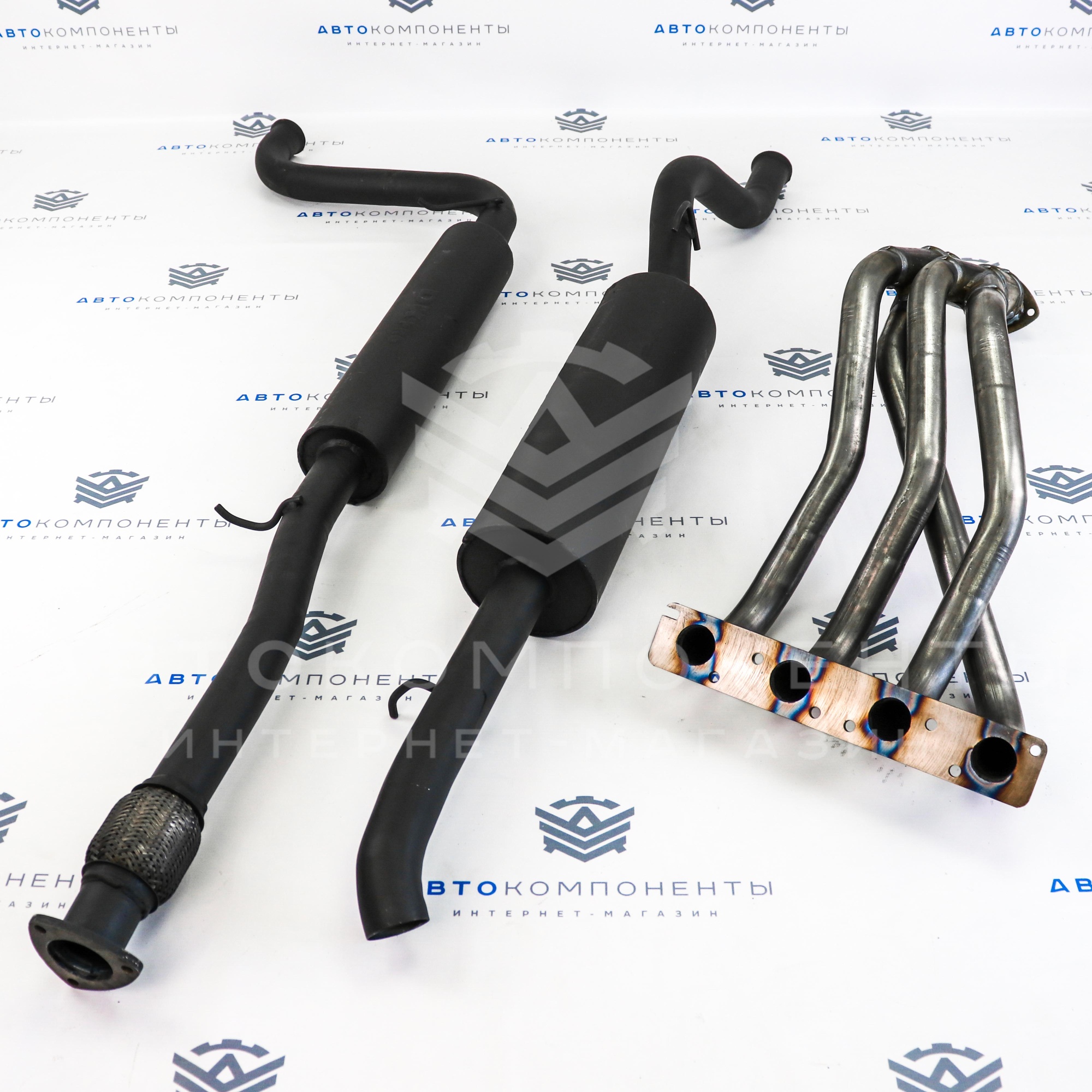 Выпускной комплект "DK PRO" 16V на треугольном фланце с глушителем (спорт) Лада Приора (седан, универсал)