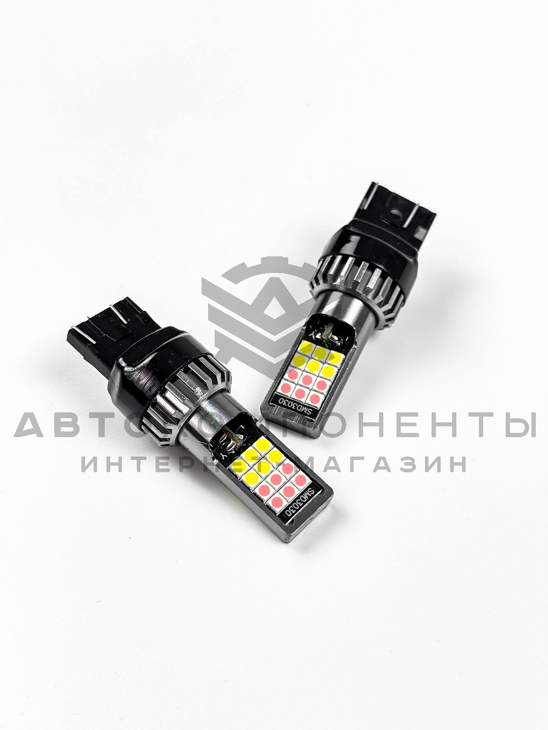 Светодиодные лампы с приветствием W21/5W T20 (розовый-белый) (2шт)