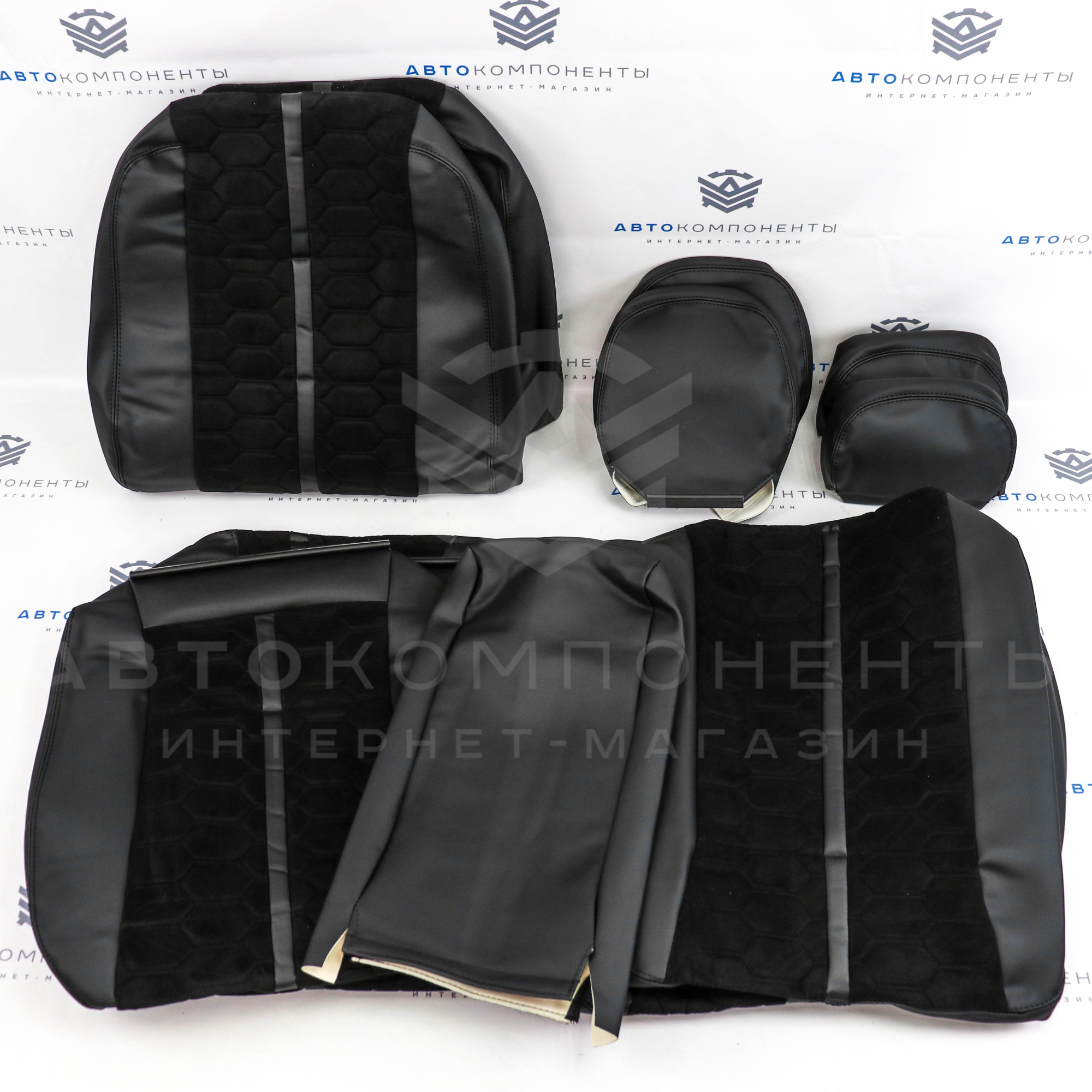 Обивки сидений Лада Приора (седан) с прострочкой "Соты" (полоса по середине)