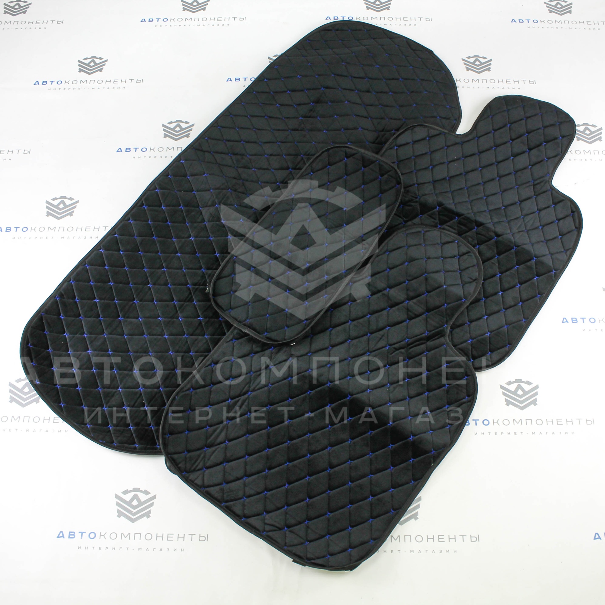 Универсальные накидки из велюра на задние сиденья Ромб (синяя нить)