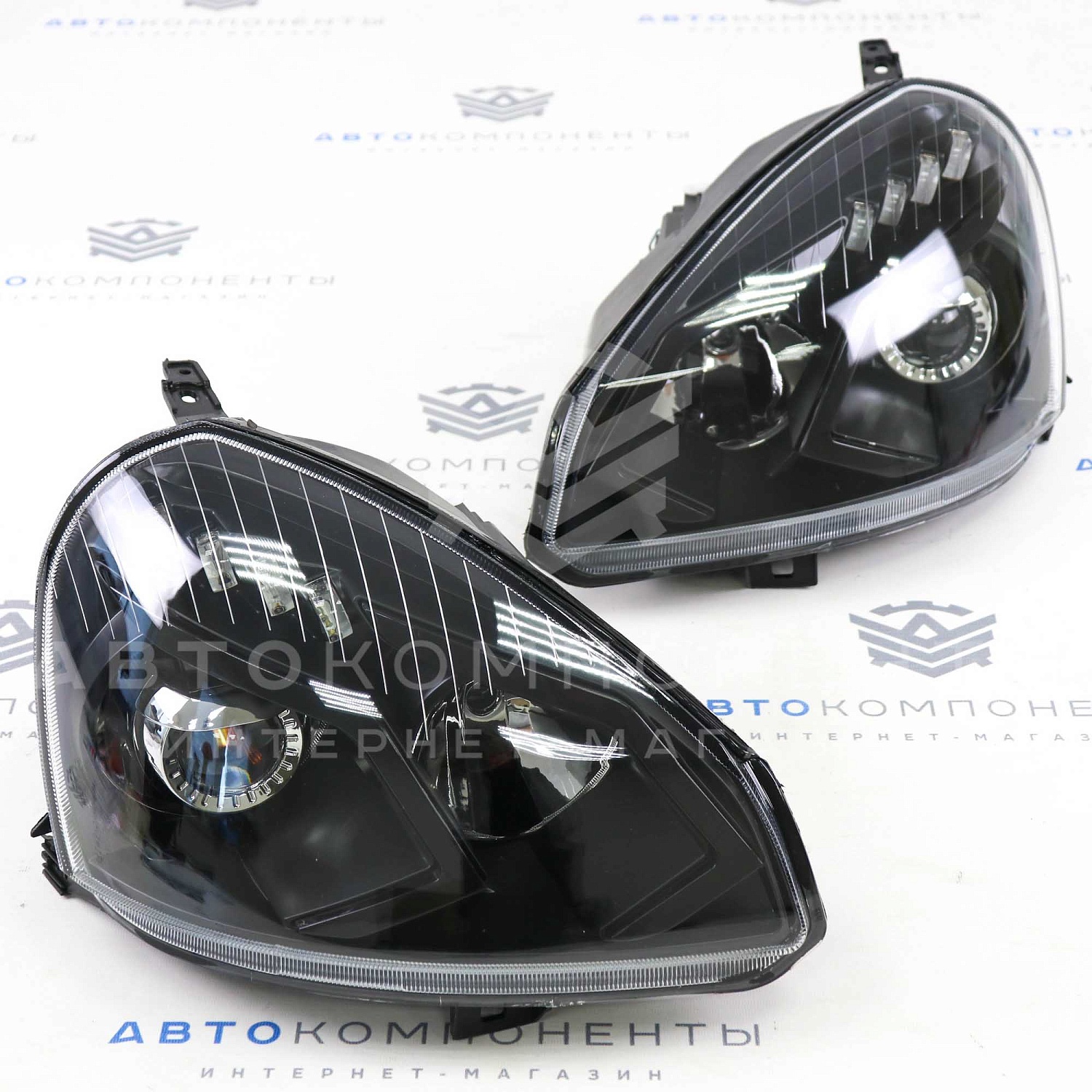 Фары Лада Приора (с BI-LED линзой, ближний+дальний) "AMG" (с бегающими повторителями)