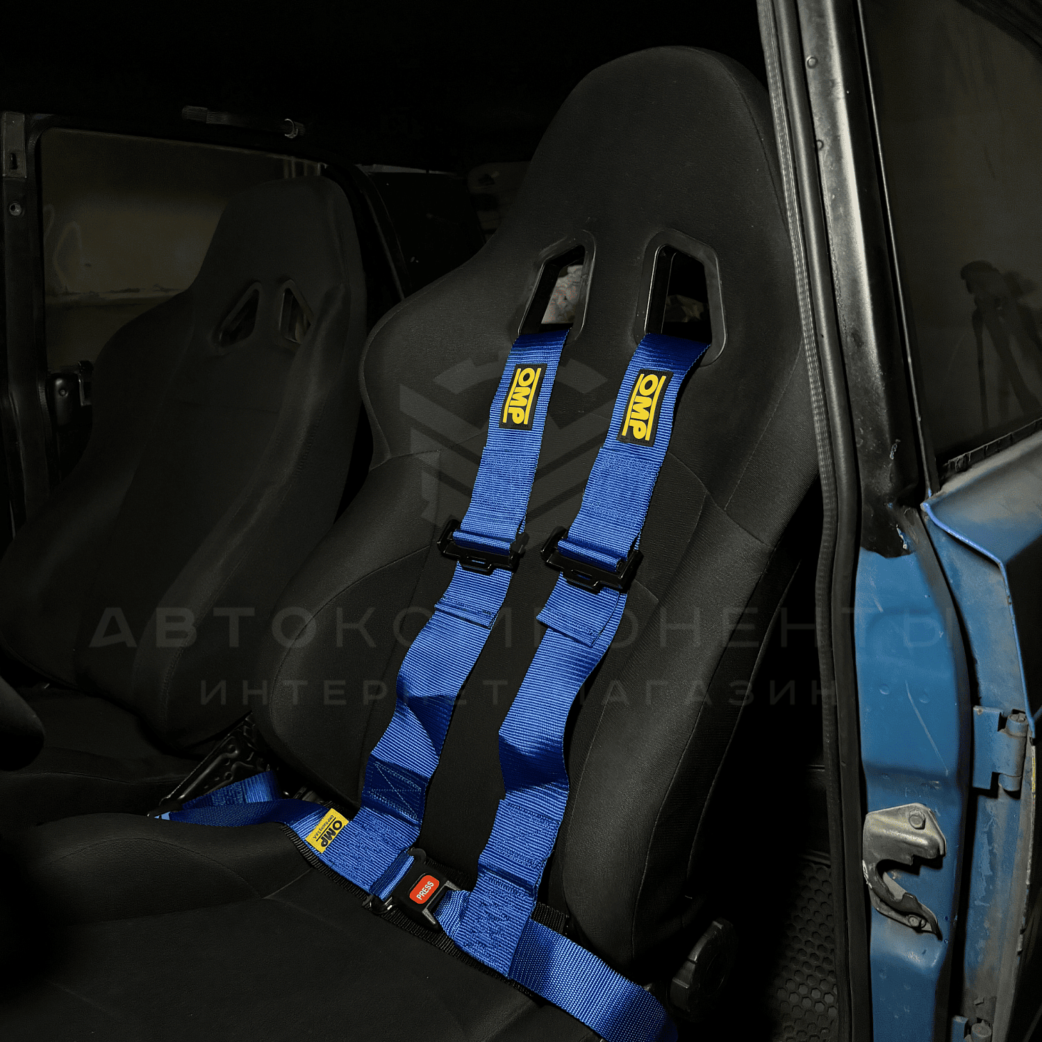 Ремни безопасности STREET OMP style 4-х точечные (синие)